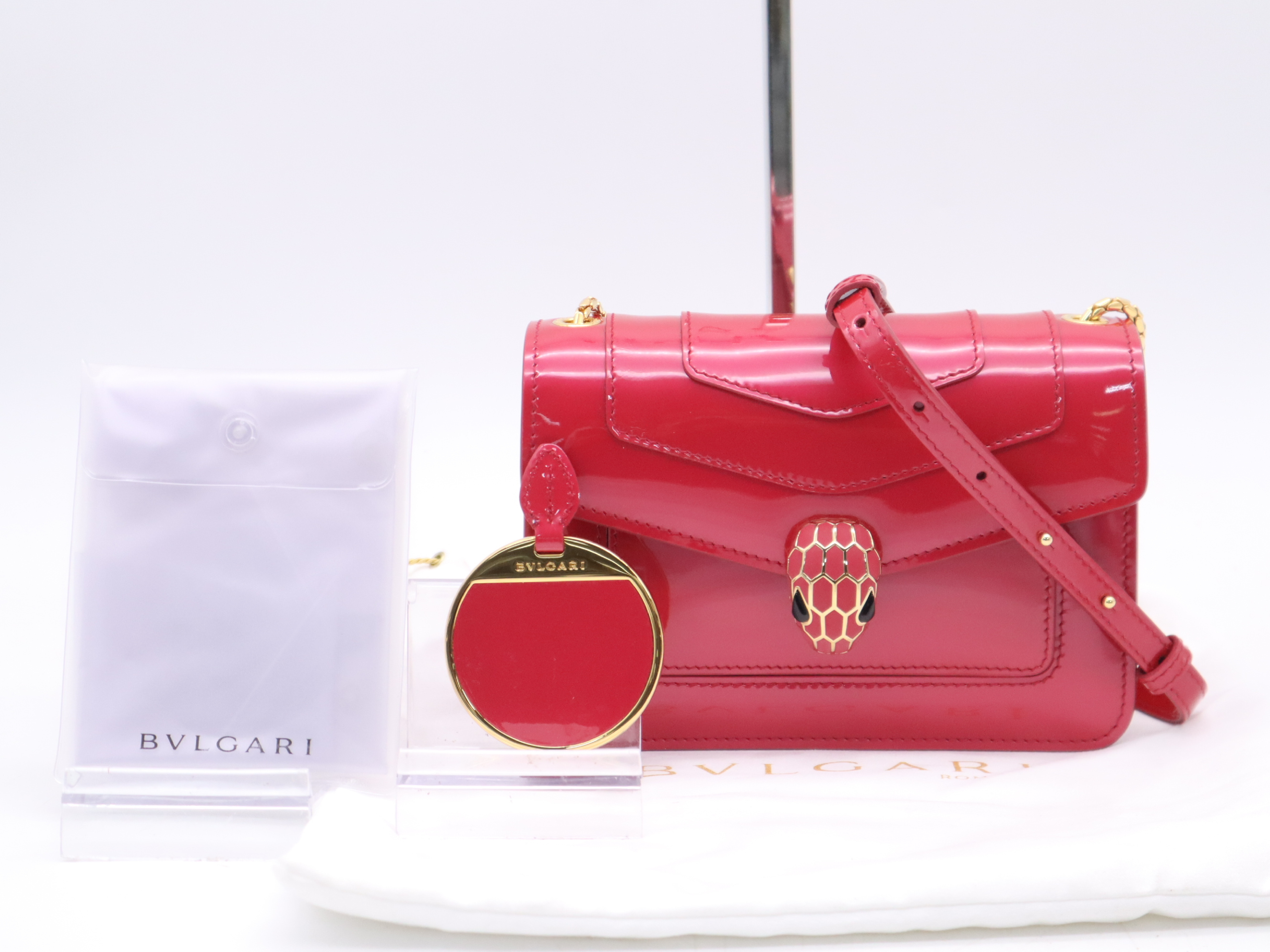 Serpenti Forever Enamel Shoulder Bag, Red with Gold Hardware, Includes Dust Bag.