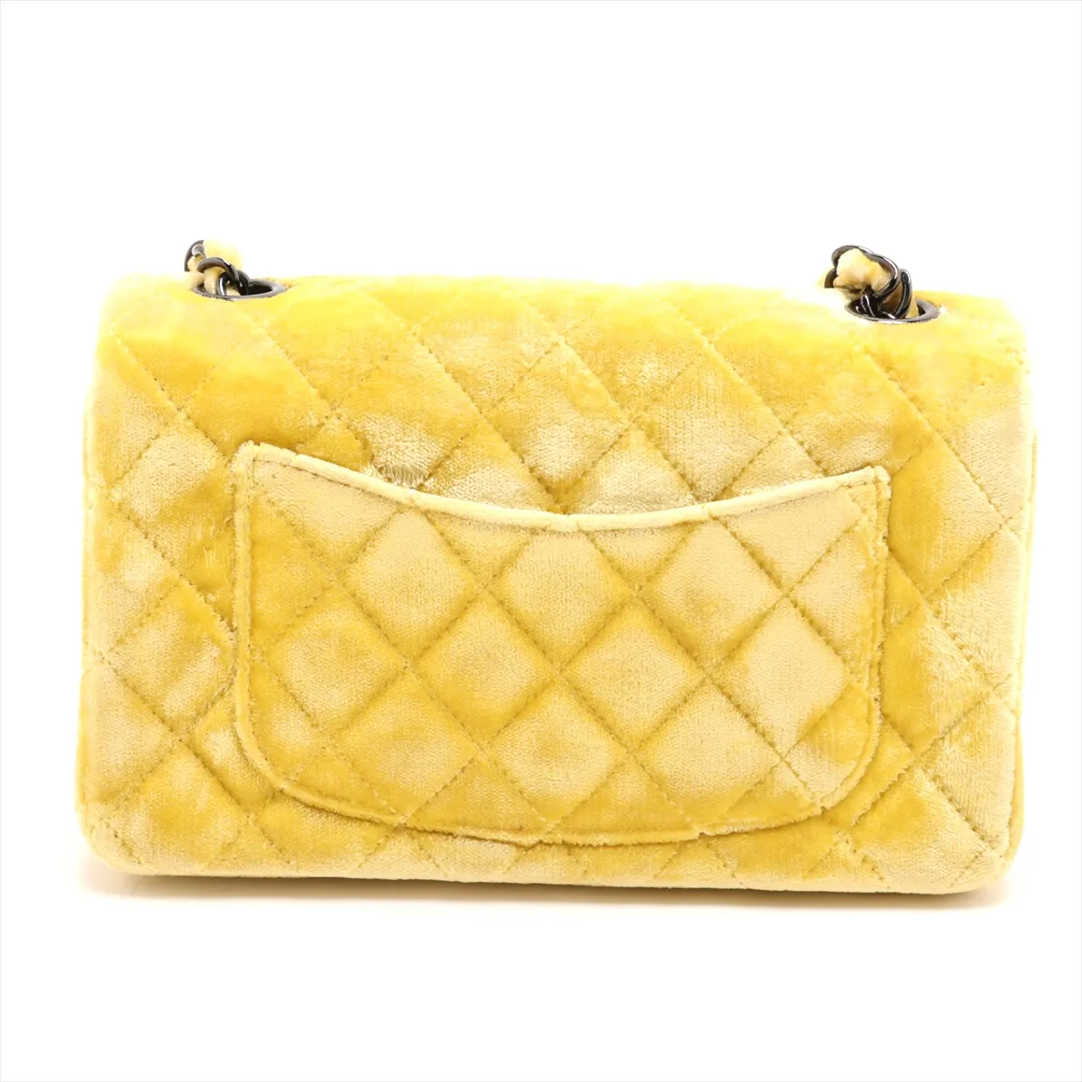 Mini Matelassé 20 Velour Single Flap Single Chain Bag, Yellow with Black Hardware, 20275514, Serial Number in the 20s, A69900 — view 2