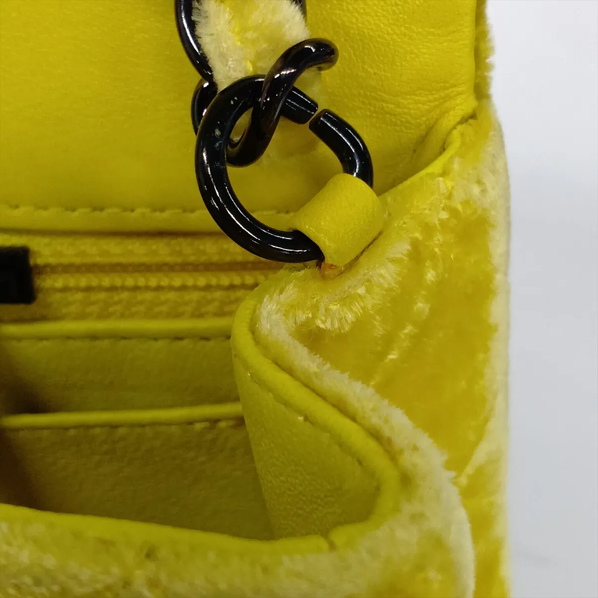 Mini Matelassé 20 Velour Single Flap Single Chain Bag, Yellow with Black Hardware, 20275514, Serial Number in the 20s, A69900 — view 13