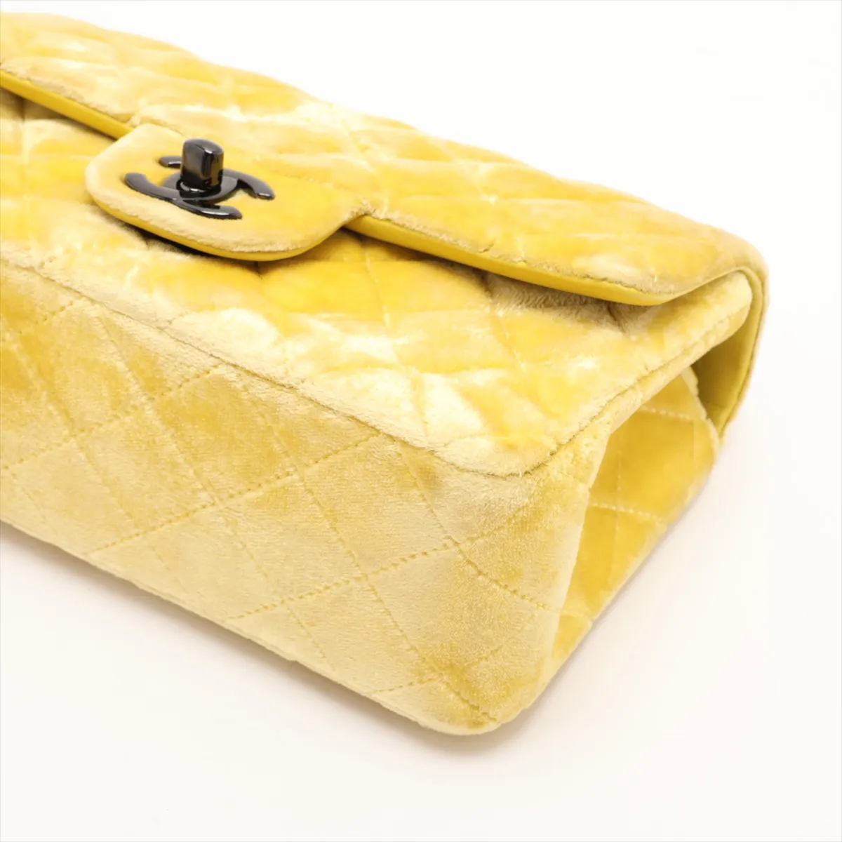 Mini Matelassé 20 Velour Single Flap Single Chain Bag, Yellow with Black Hardware, 20275514, Serial Number in the 20s, A69900 — view 3
