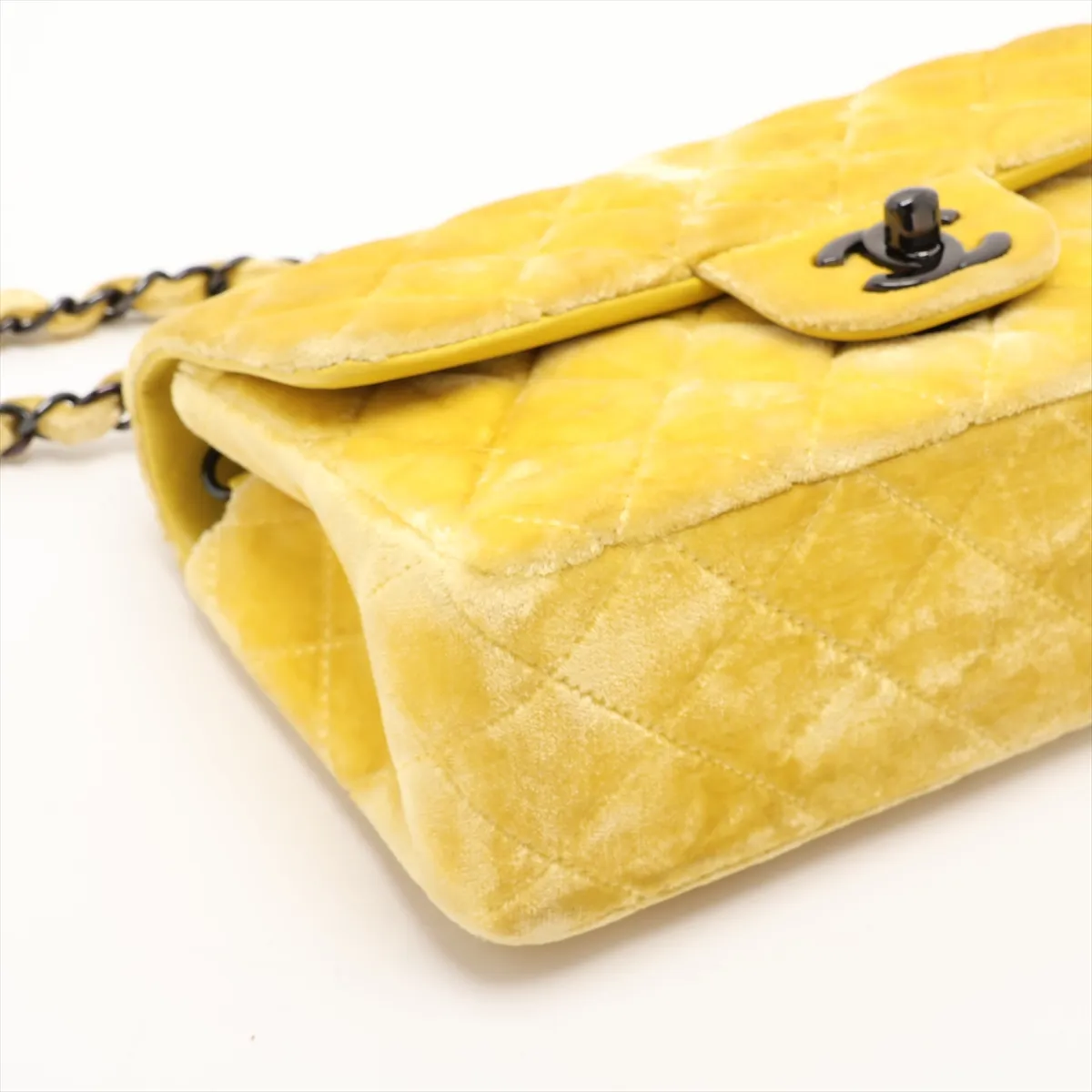 Mini Matelassé 20 Velour Single Flap Single Chain Bag, Yellow with Black Hardware, 20275514, Serial Number in the 20s, A69900 — view 4