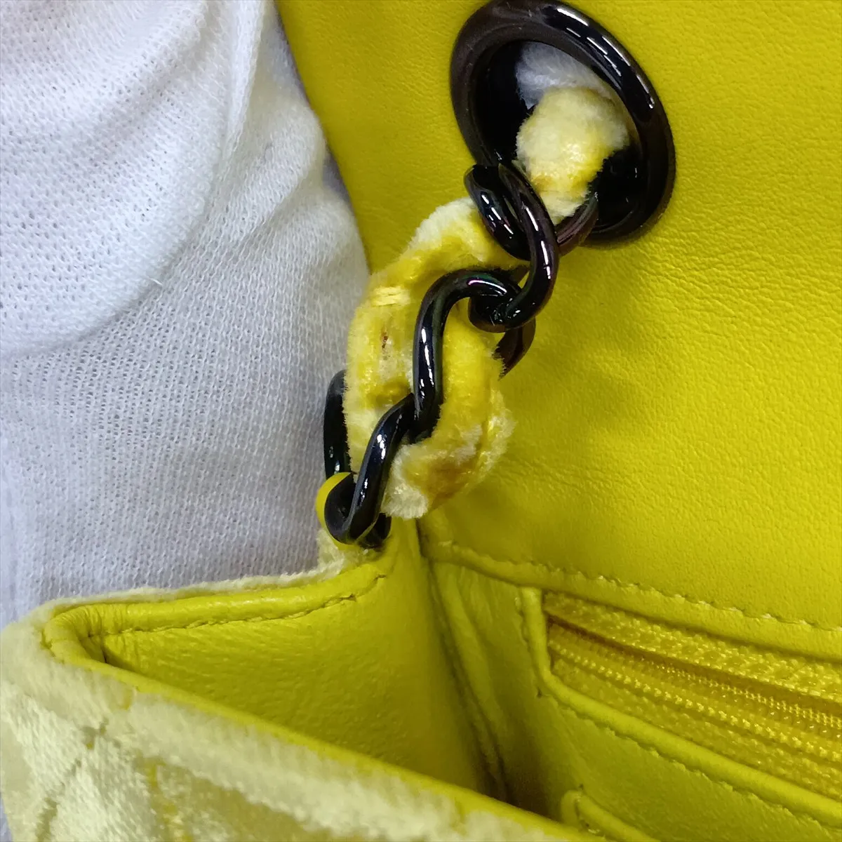 Mini Matelassé 20 Velour Single Flap Single Chain Bag, Yellow with Black Hardware, 20275514, Serial Number in the 20s, A69900 — view 9