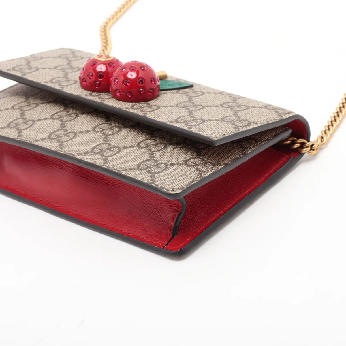 GG Supreme 481291 PVC x Leather Chain Shoulder Bag Beige x Red — view 3