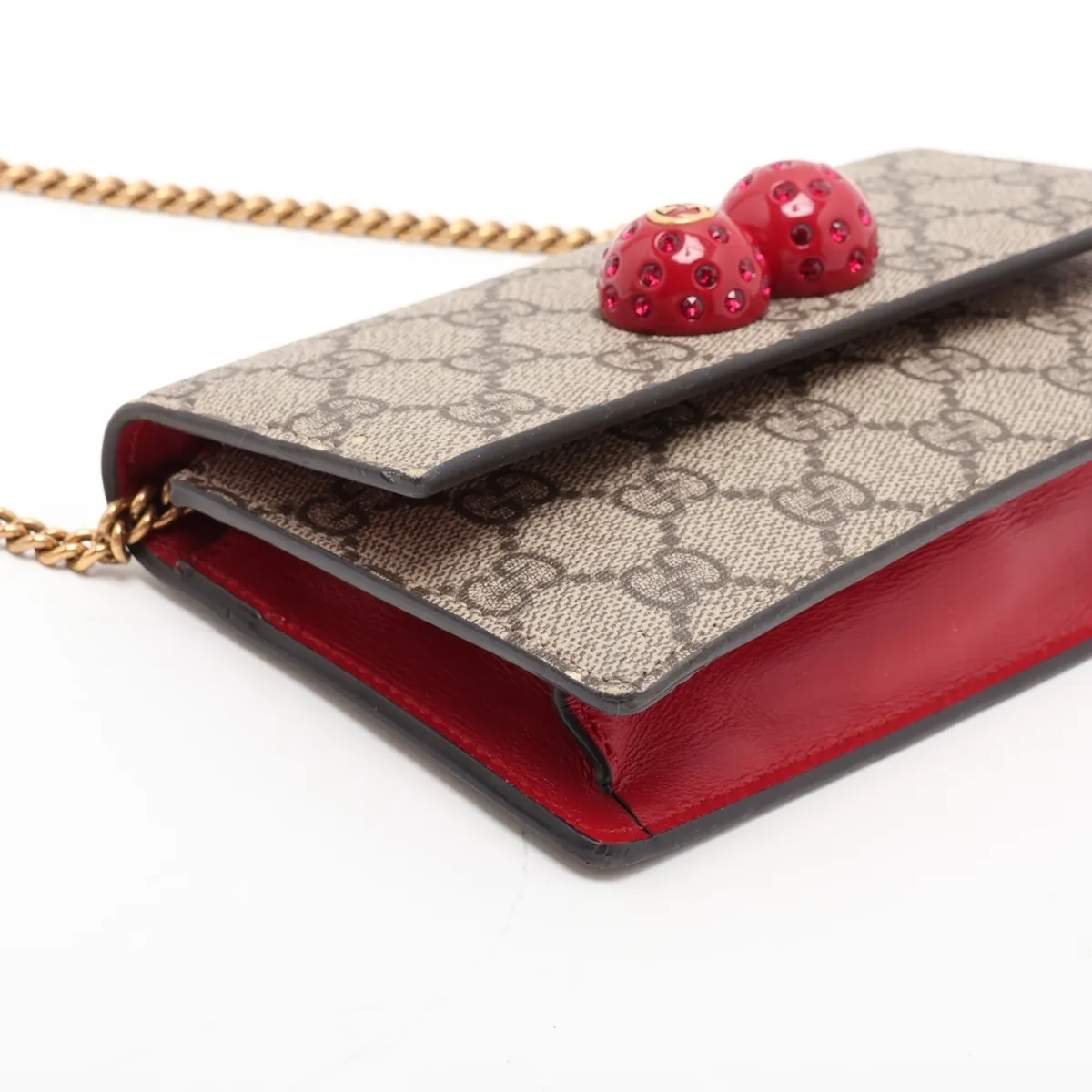 GG Supreme 481291 PVC x Leather Chain Shoulder Bag Beige x Red — view 4