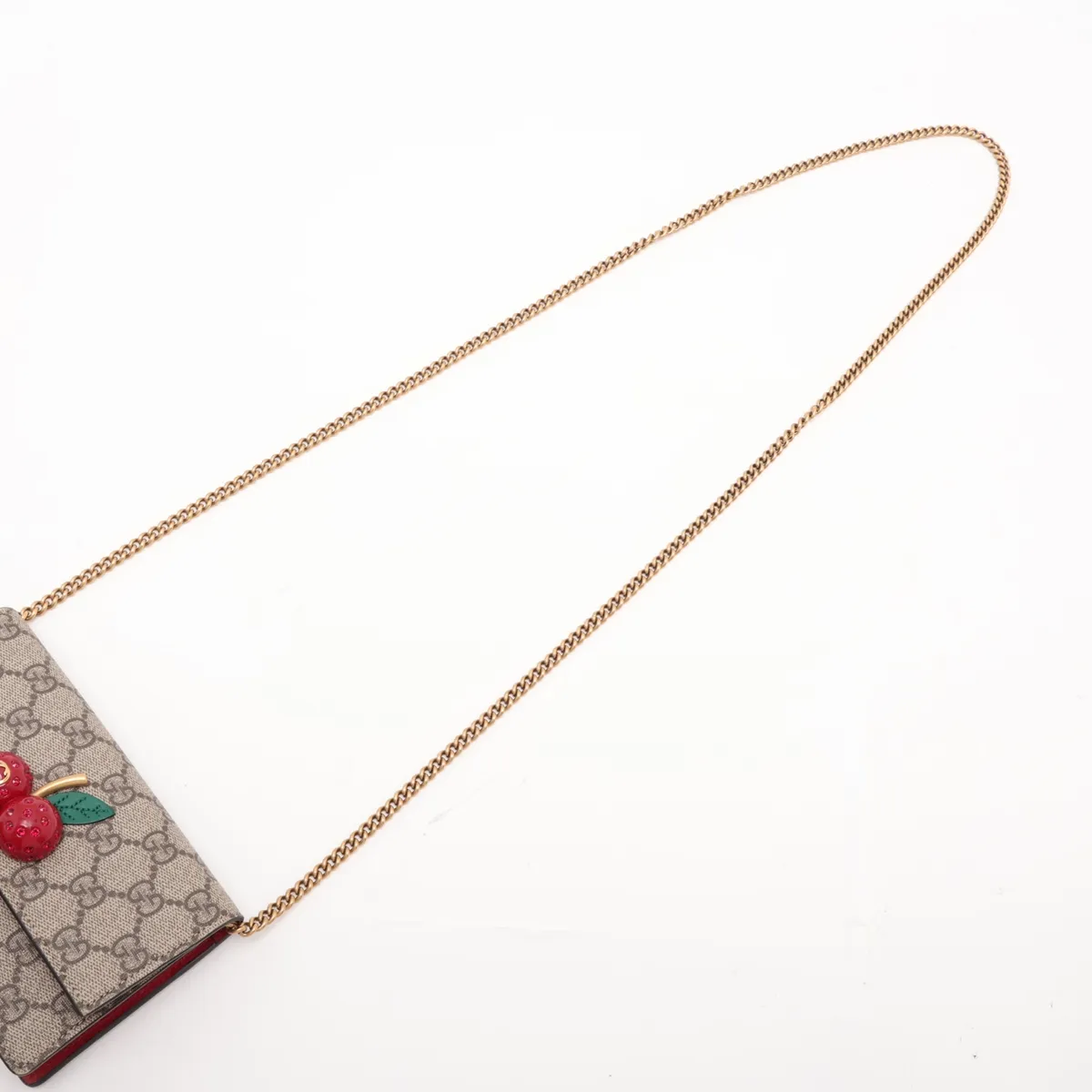 GG Supreme 481291 PVC x Leather Chain Shoulder Bag Beige x Red — view 5