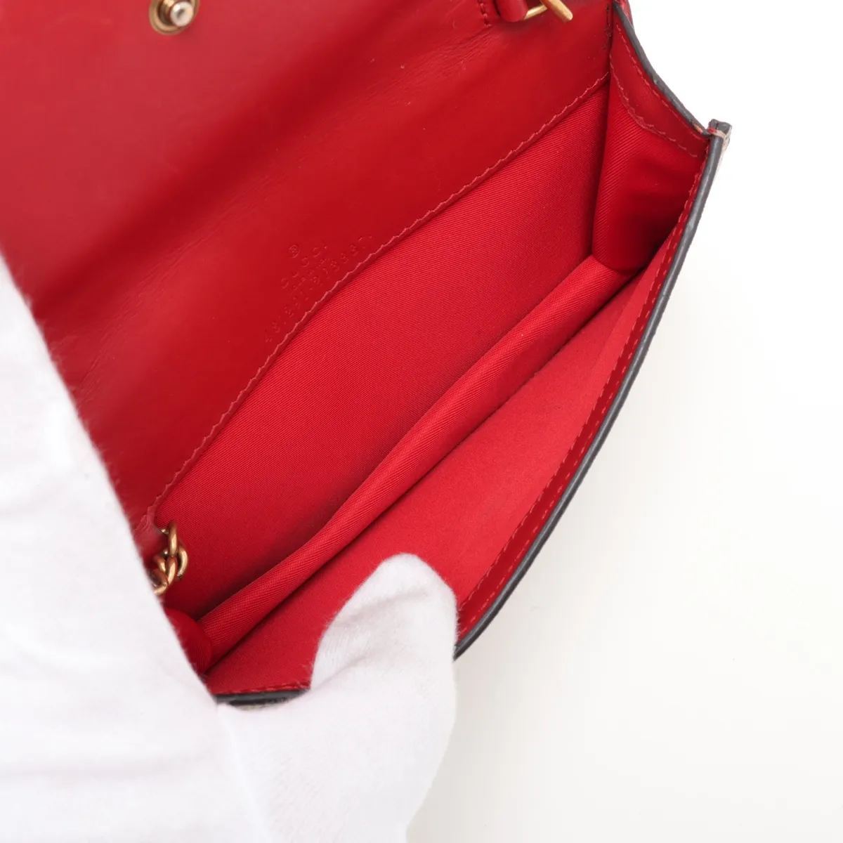 GG Supreme 481291 PVC x Leather Chain Shoulder Bag Beige x Red — view 6