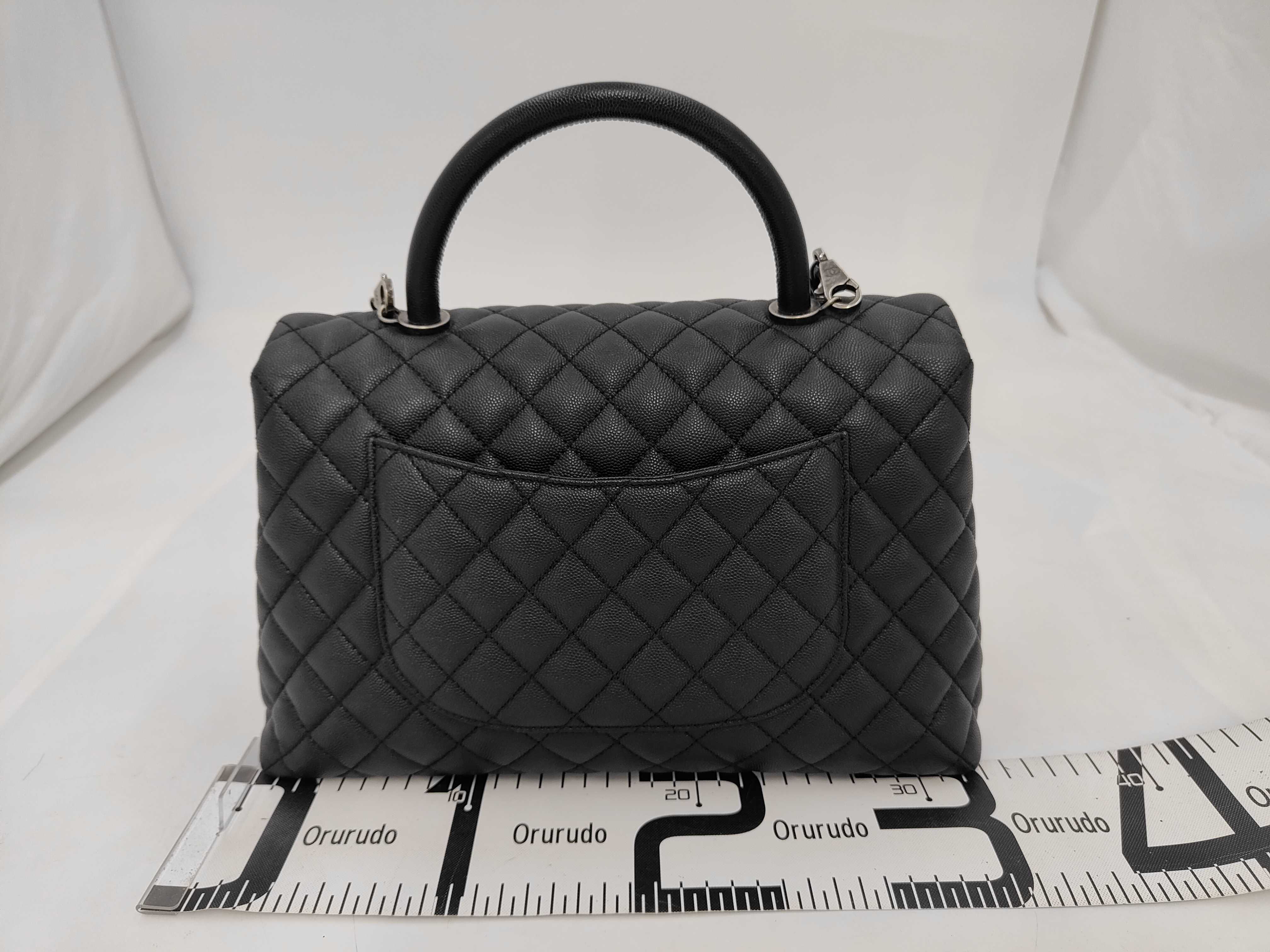 Unused, Stored Item A92992 Caviar Skin Coco Handle 33 2-Way Shoulder Bag Black Gunmetal Hardware with Original Seal — view 2