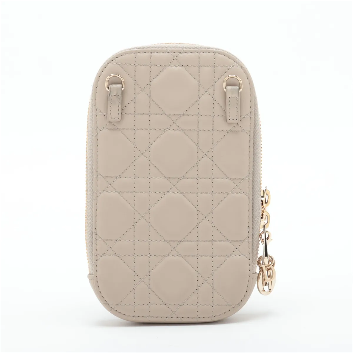 Cannage Phone Holder Leather Chain Shoulder Bag Beige — view 2