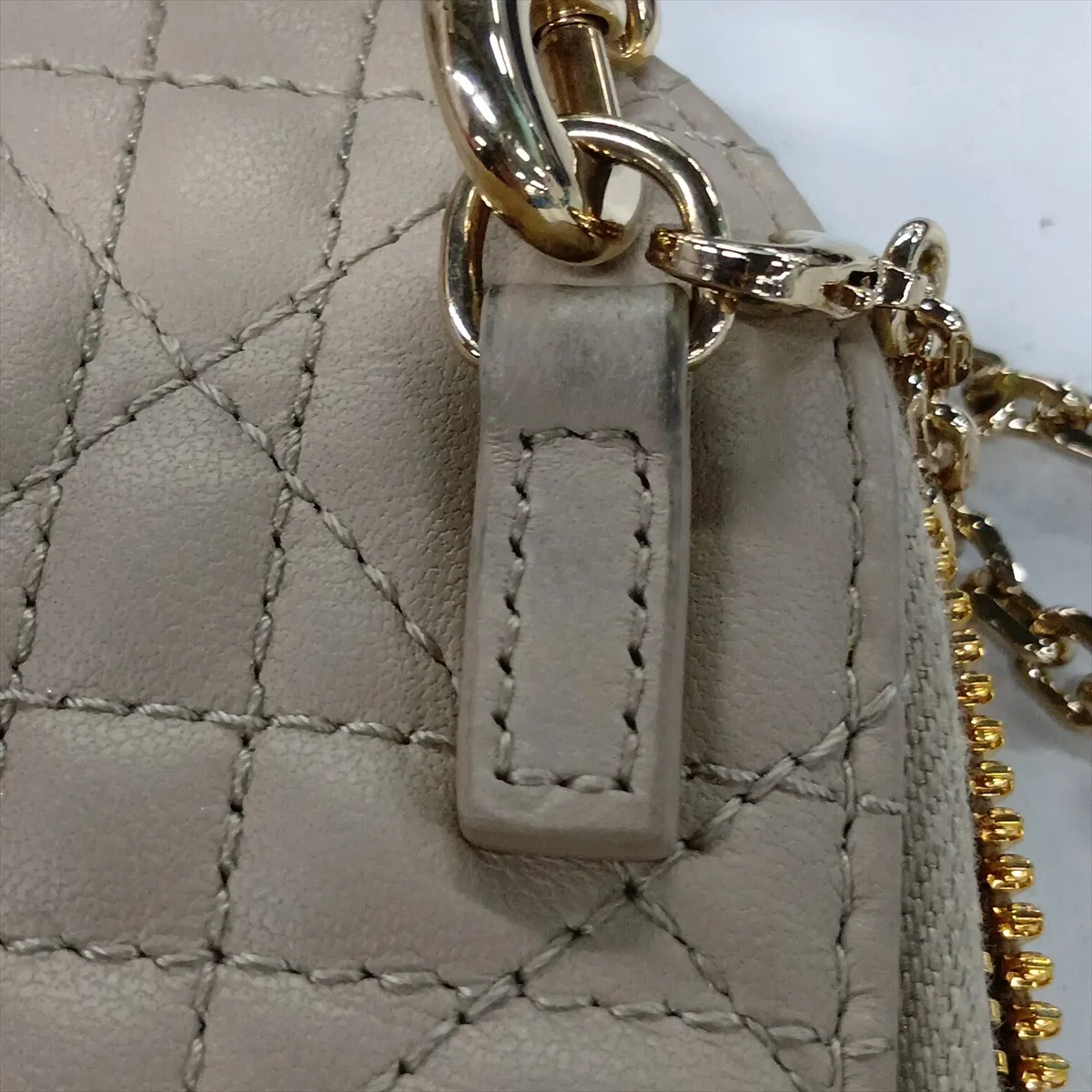 Cannage Phone Holder Leather Chain Shoulder Bag Beige — view 12