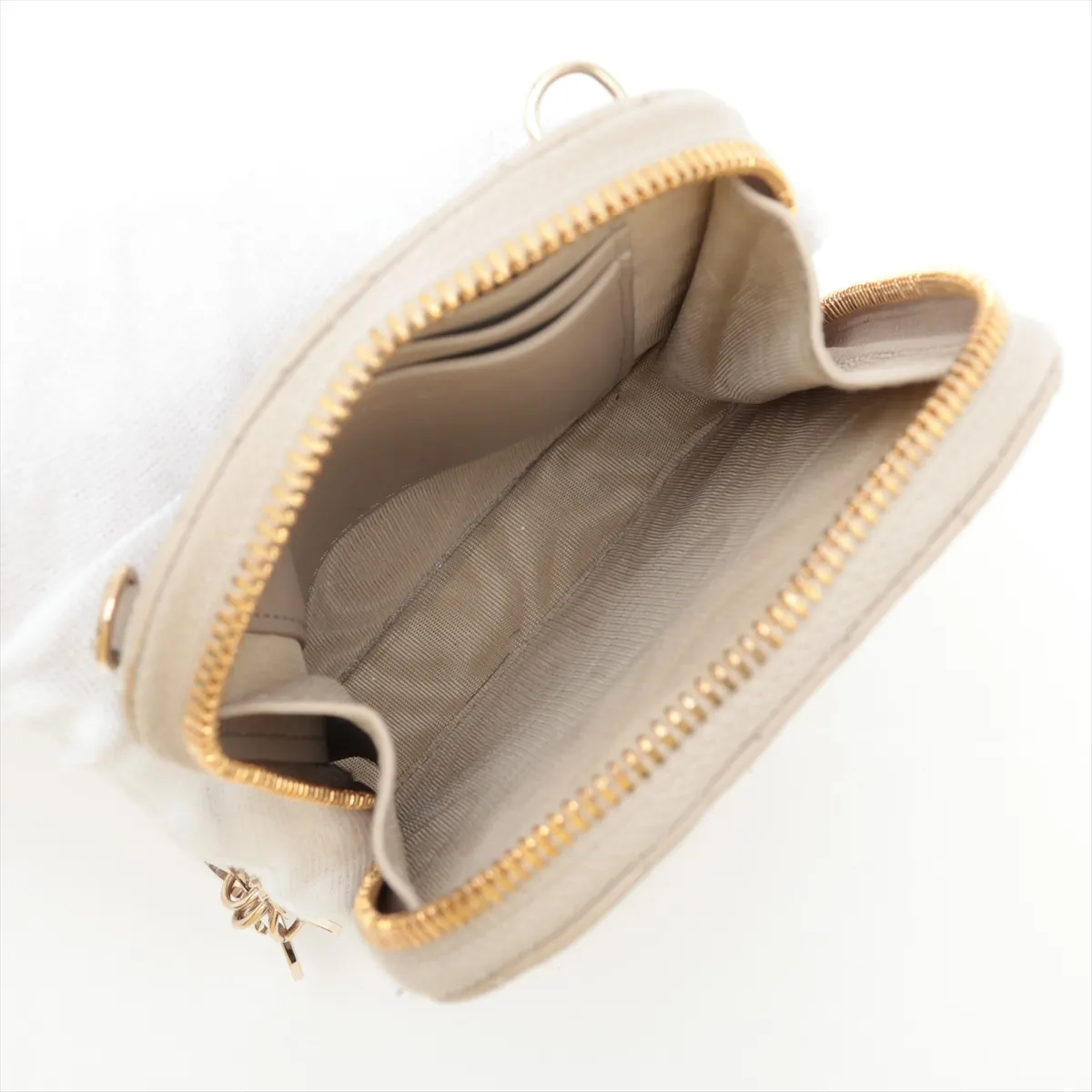 Cannage Phone Holder Leather Chain Shoulder Bag Beige — view 6