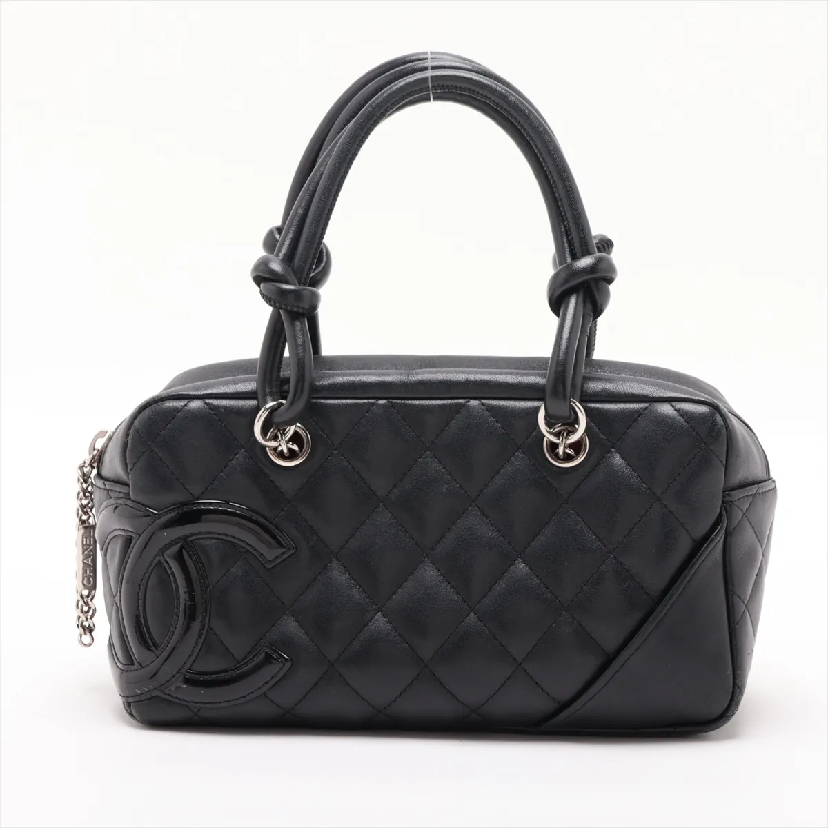 Cambon Line Lambskin Handbag, Black with Silver Hardware, 10658392 (Serial Number in the 10s)