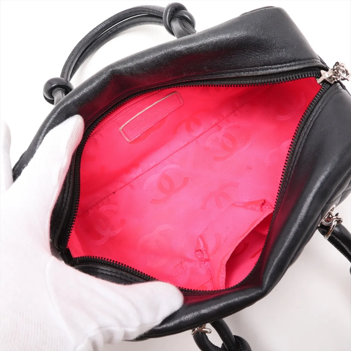 Cambon Line Lambskin Handbag, Black with Silver Hardware, 10658392 (Serial Number in the 10s) — view 7
