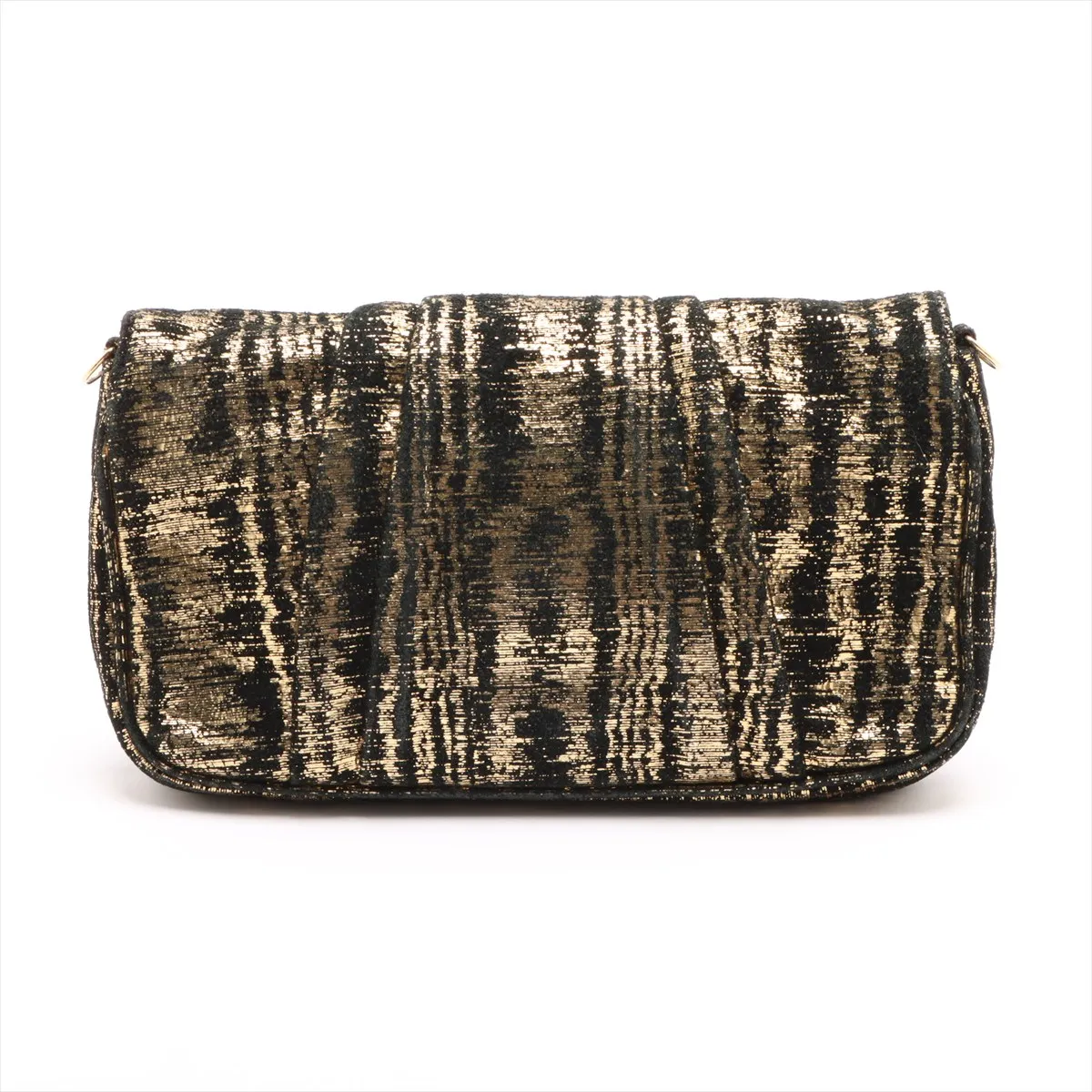 Velour Chain Shoulder Bag, Black x Gold, 8BP046 — view 2