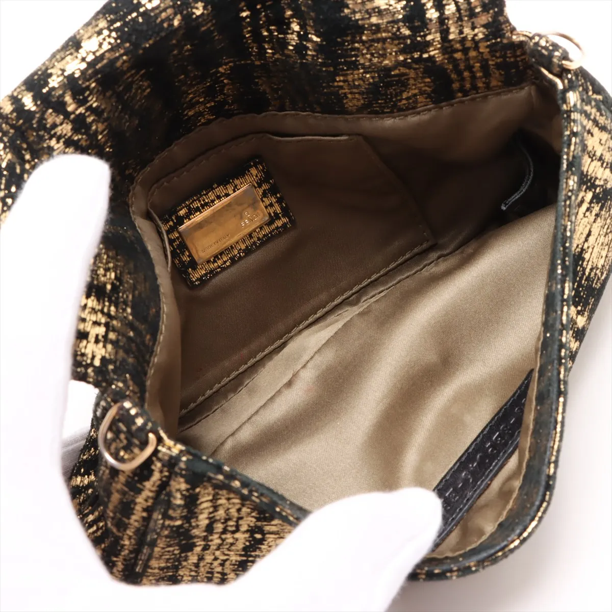 Velour Chain Shoulder Bag, Black x Gold, 8BP046 — view 6