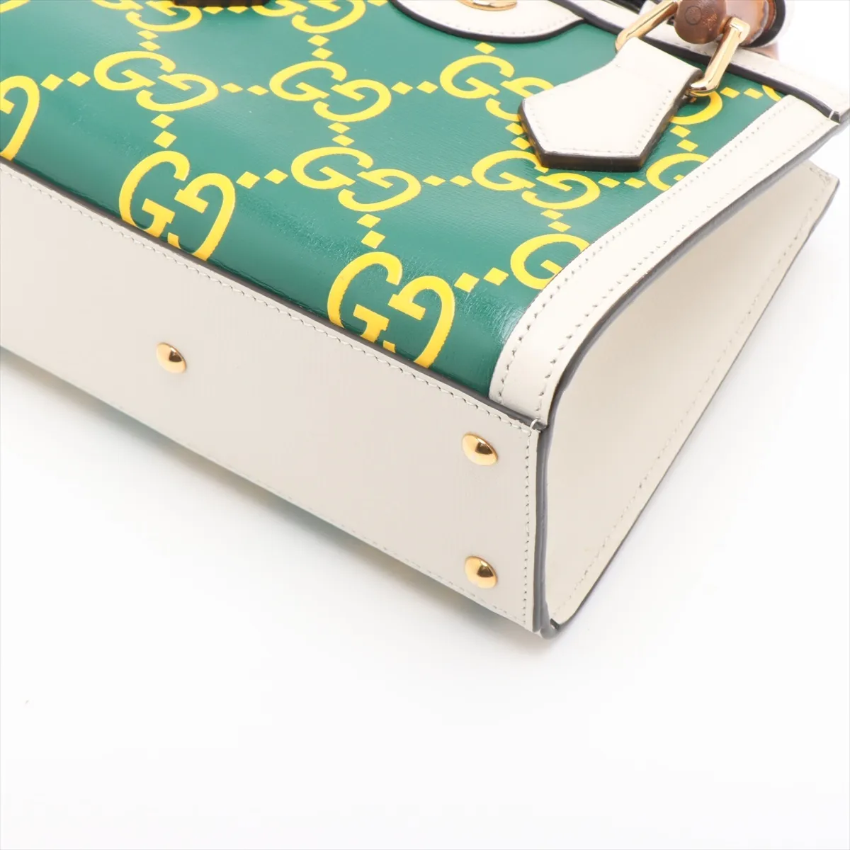 Bamboo Diana Leather Handbag, Green x White, 655661 — view 3