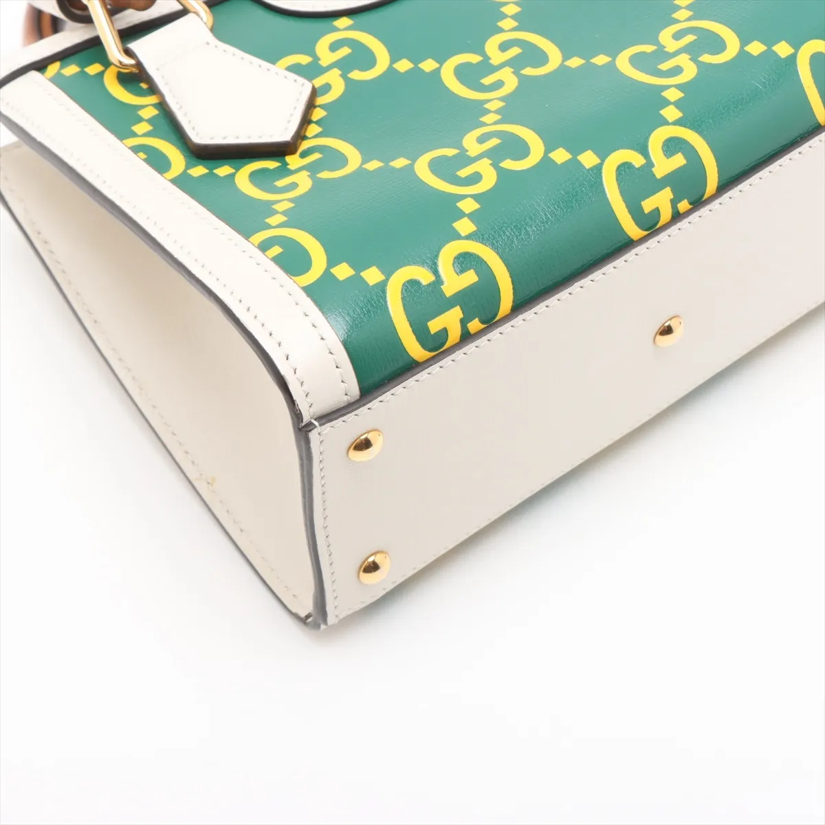 Bamboo Diana Leather Handbag, Green x White, 655661 — view 4