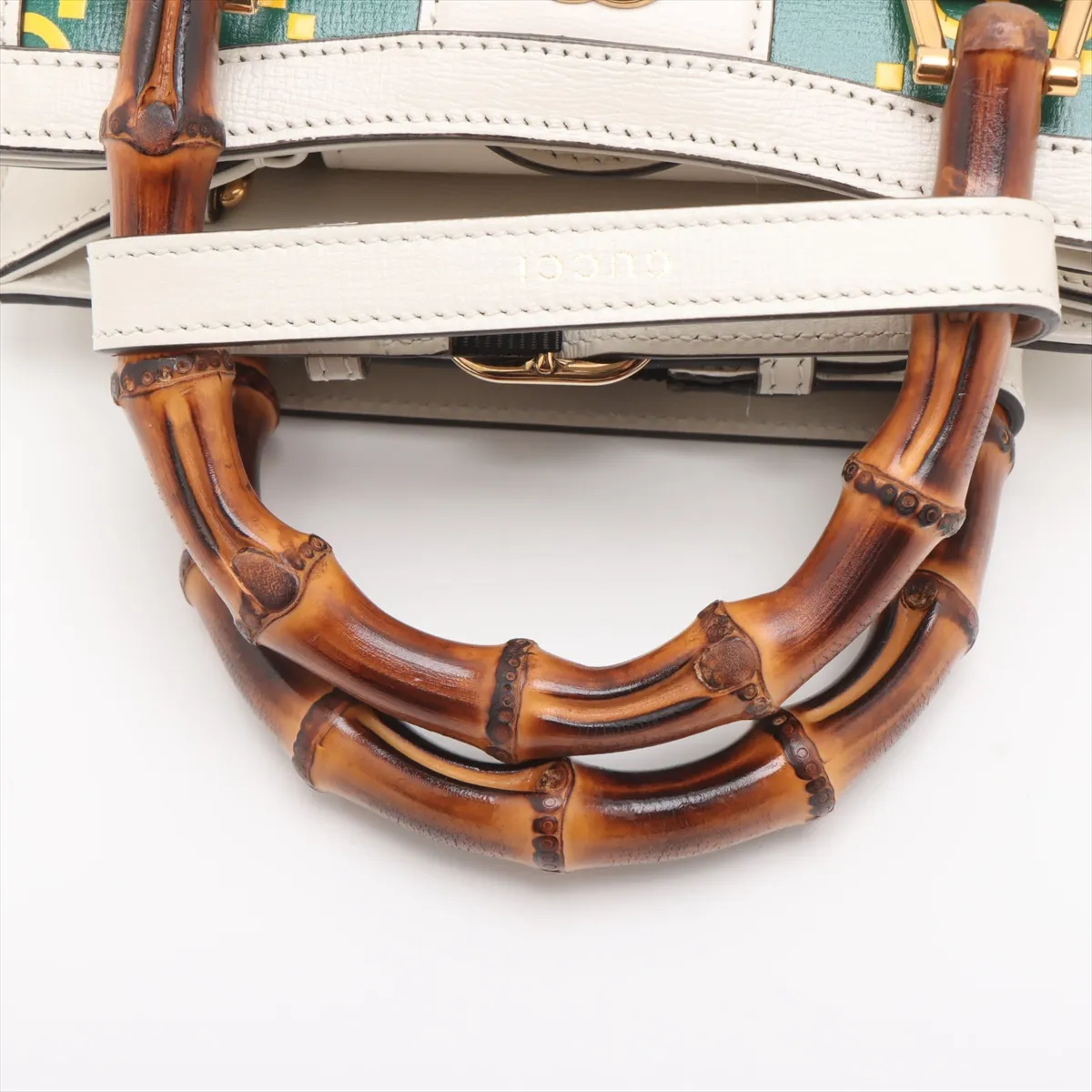 Bamboo Diana Leather Handbag, Green x White, 655661 — view 5