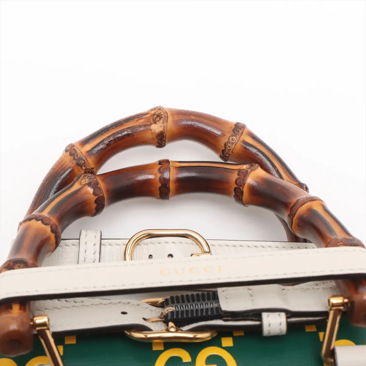Bamboo Diana Leather Handbag, Green x White, 655661 — view 6