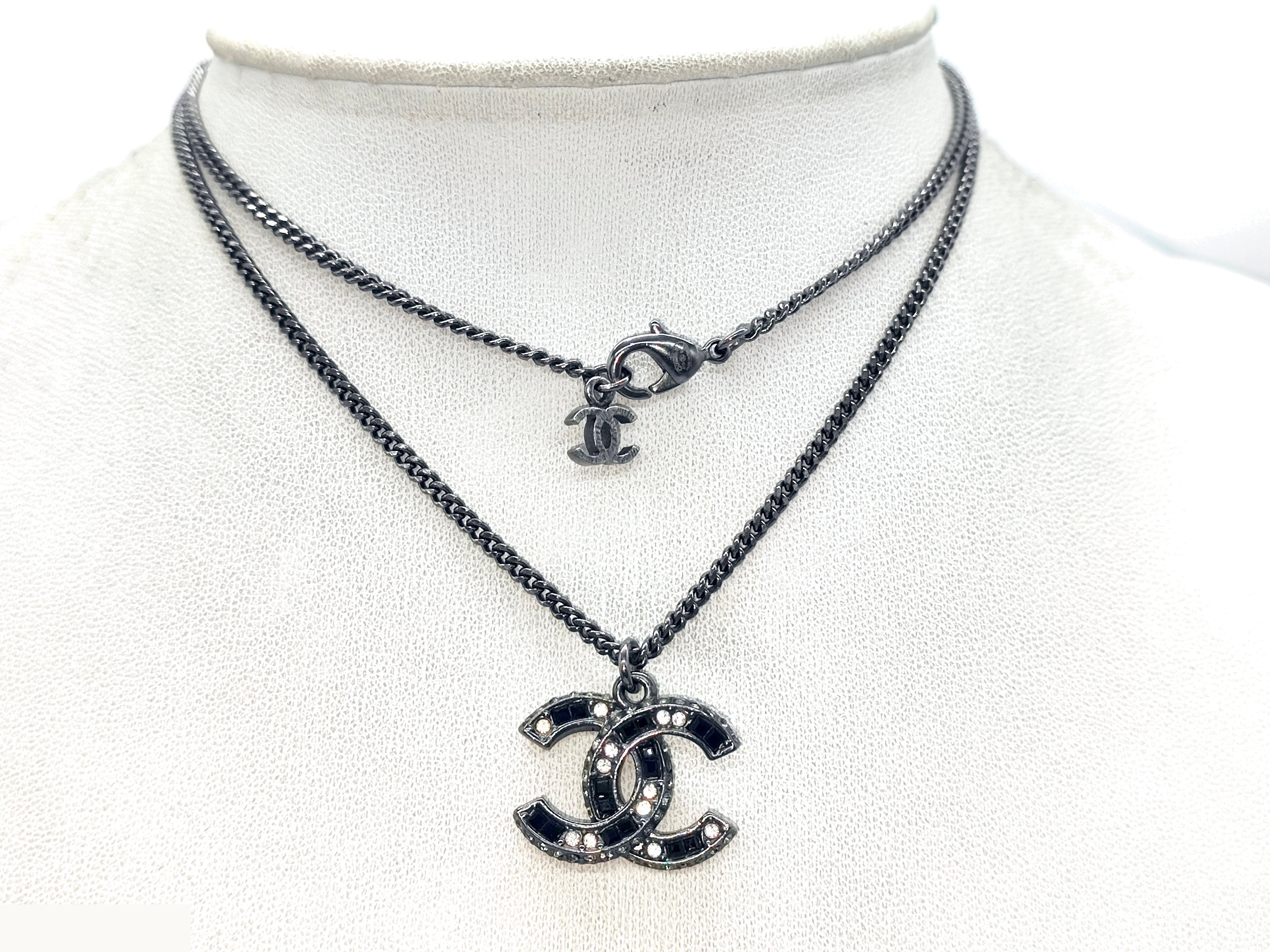 Coco Mark Rhinestone Black Stone Necklace A15B