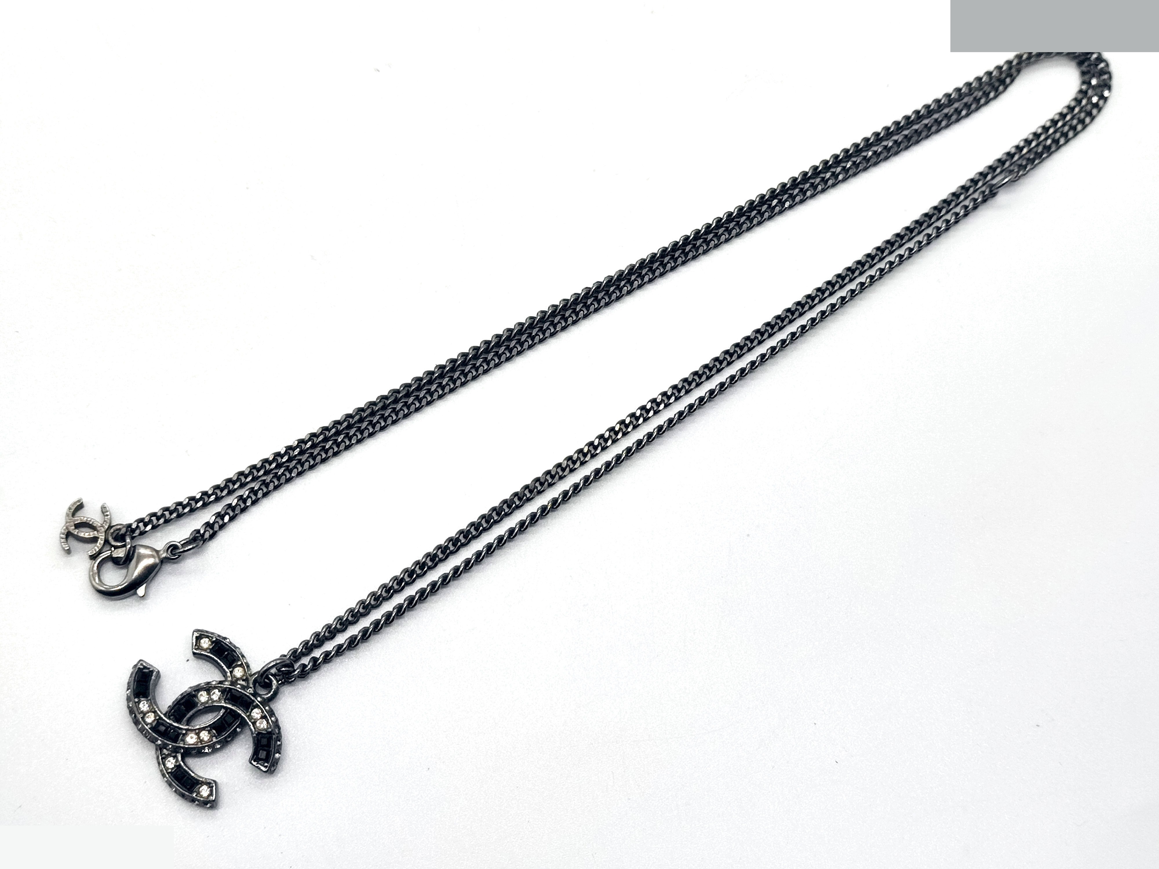 Coco Mark Rhinestone Black Stone Necklace A15B — view 5