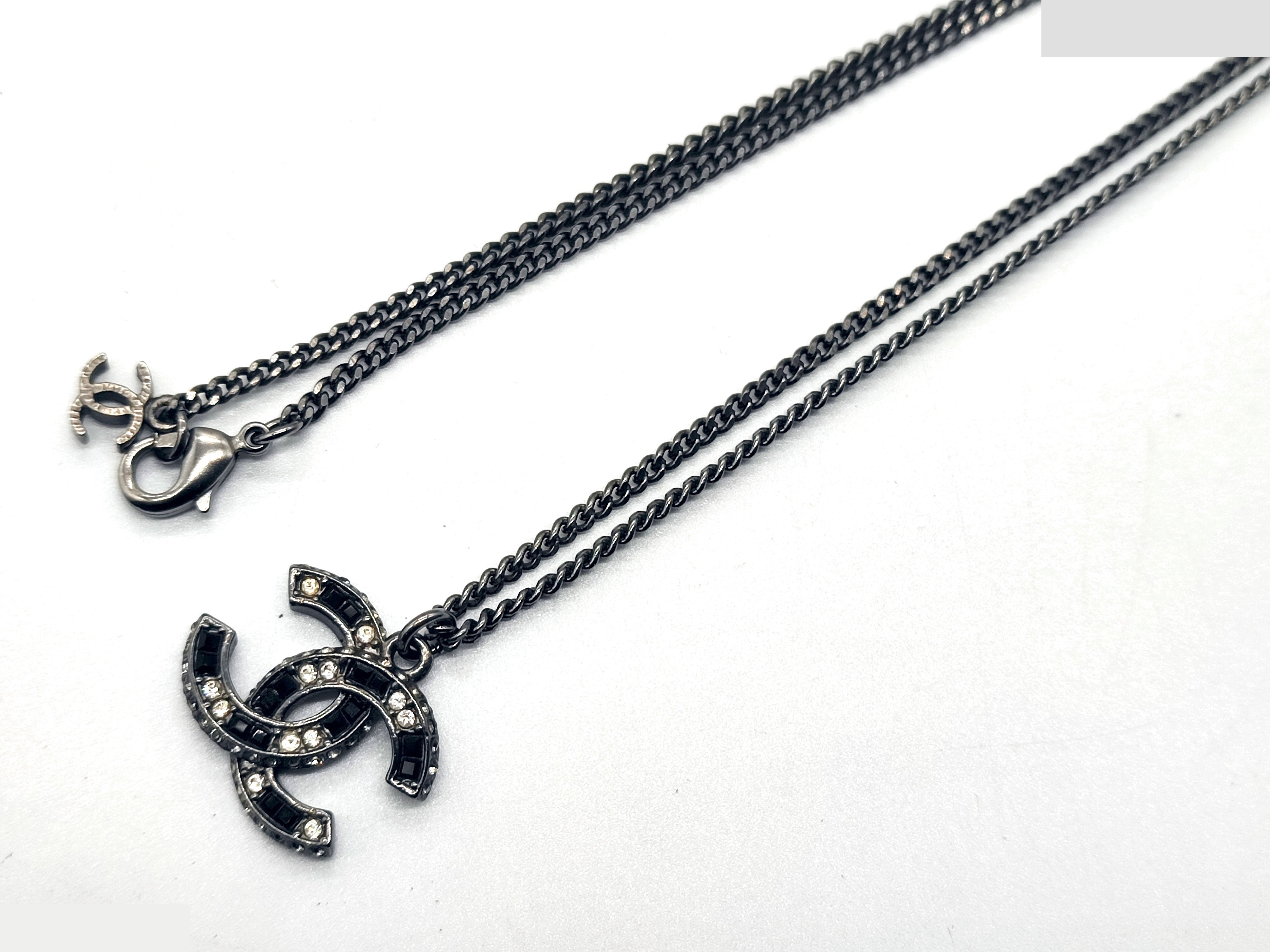 Coco Mark Rhinestone Black Stone Necklace A15B — view 6