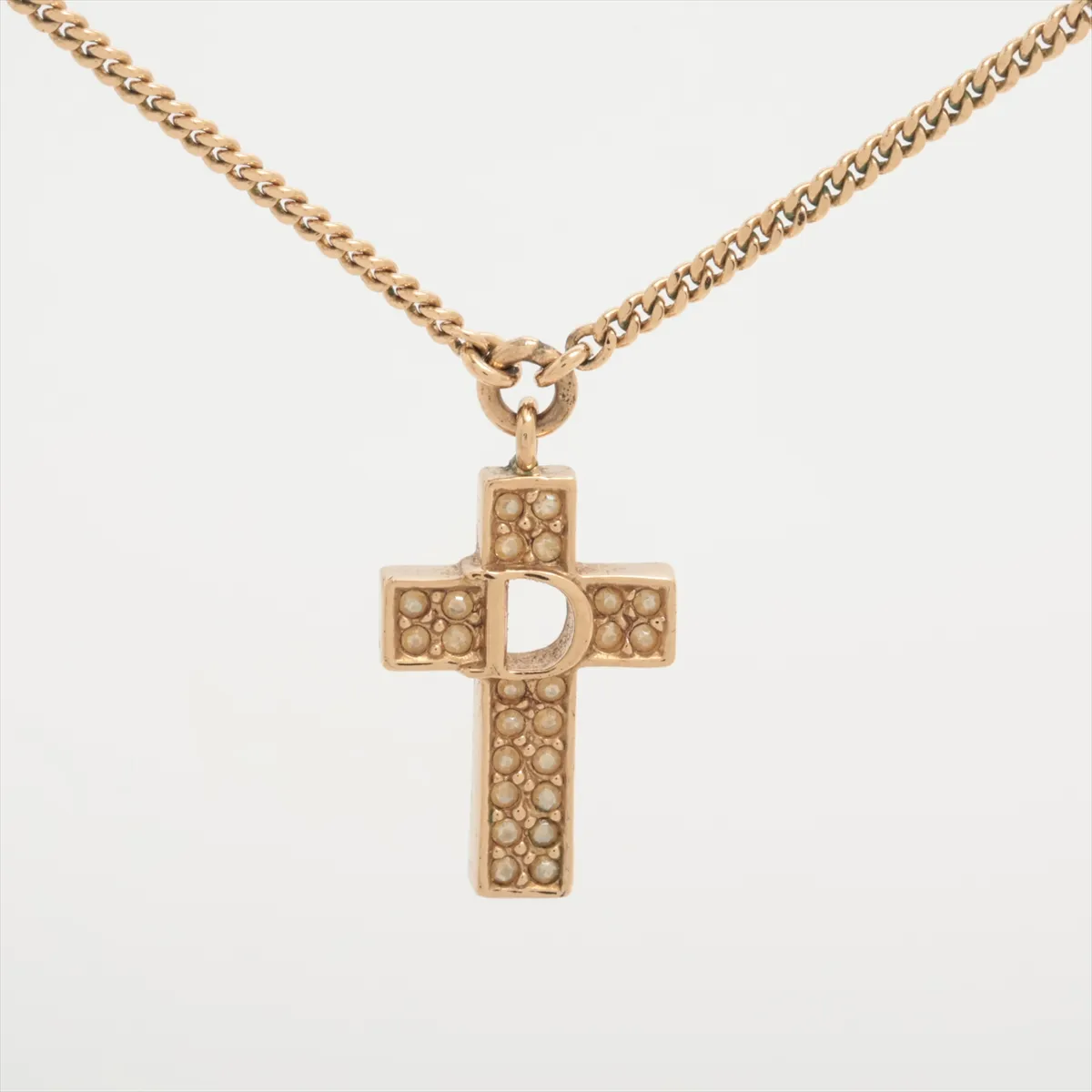logo necklace, GP x rhinestone, gold, — view 2