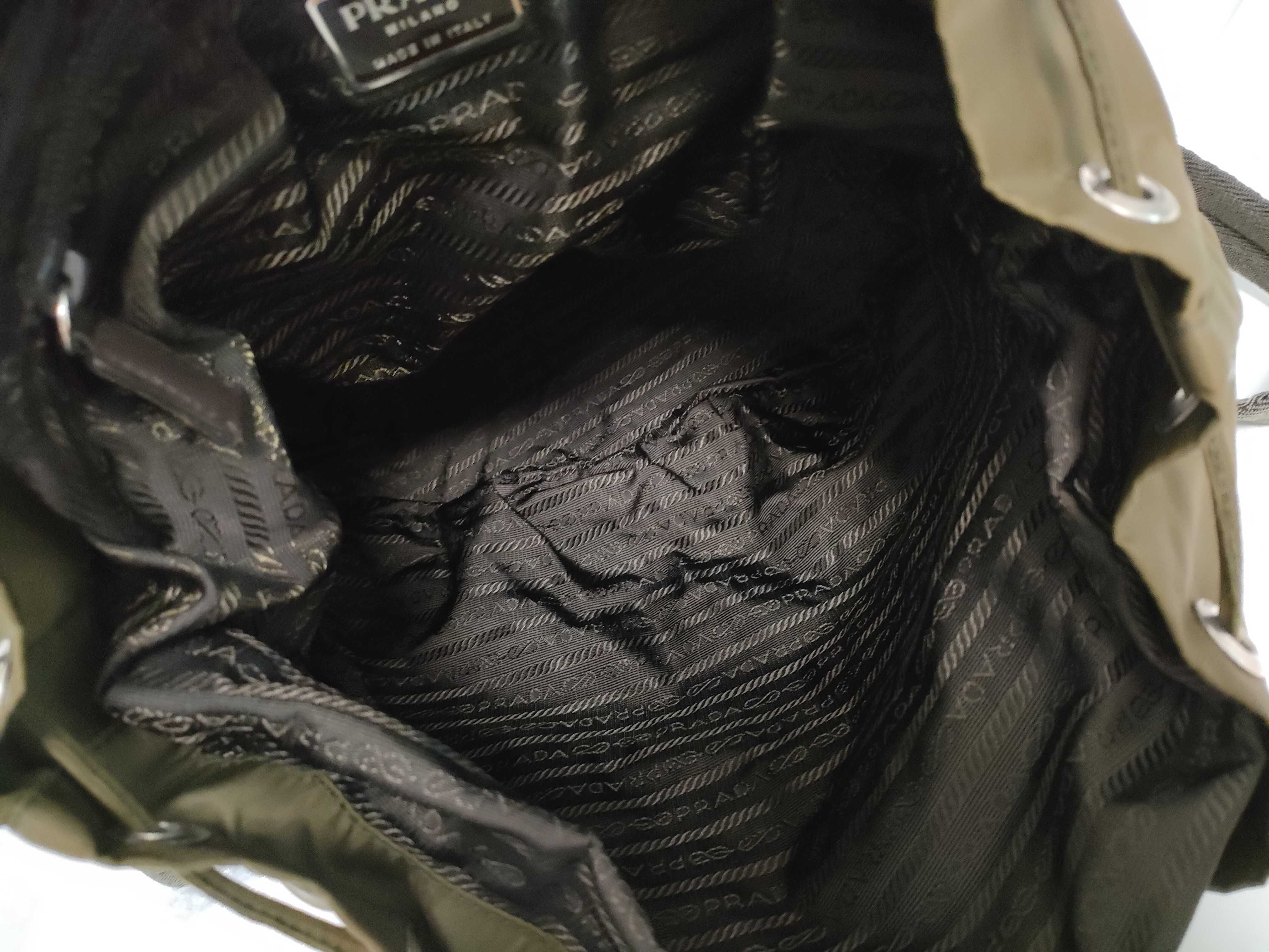 Nylon Plate Logo Backpack, Rucksack, Nylon and Leather, Khaki/Black. — view 11