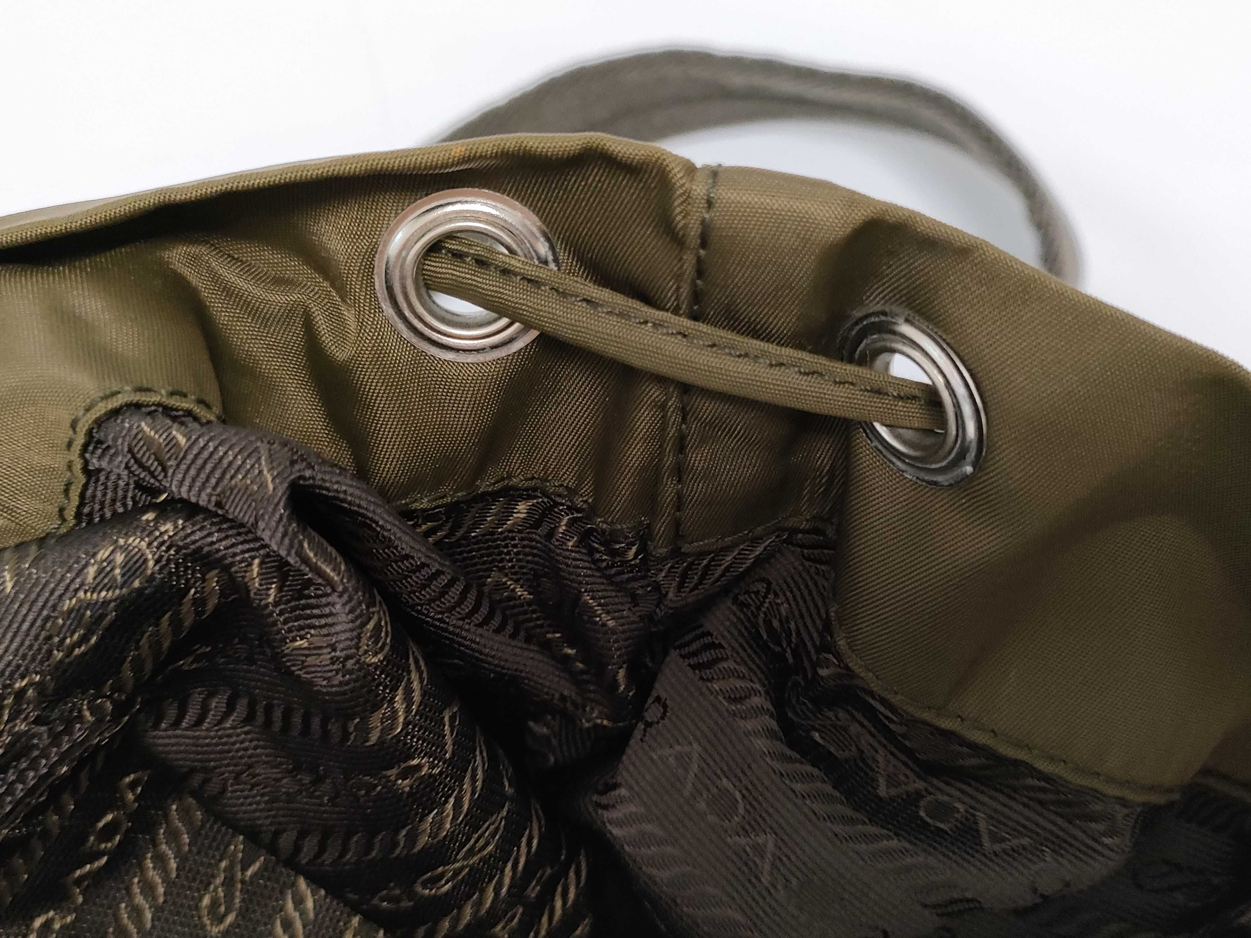 Nylon Plate Logo Backpack, Rucksack, Nylon and Leather, Khaki/Black. — view 12