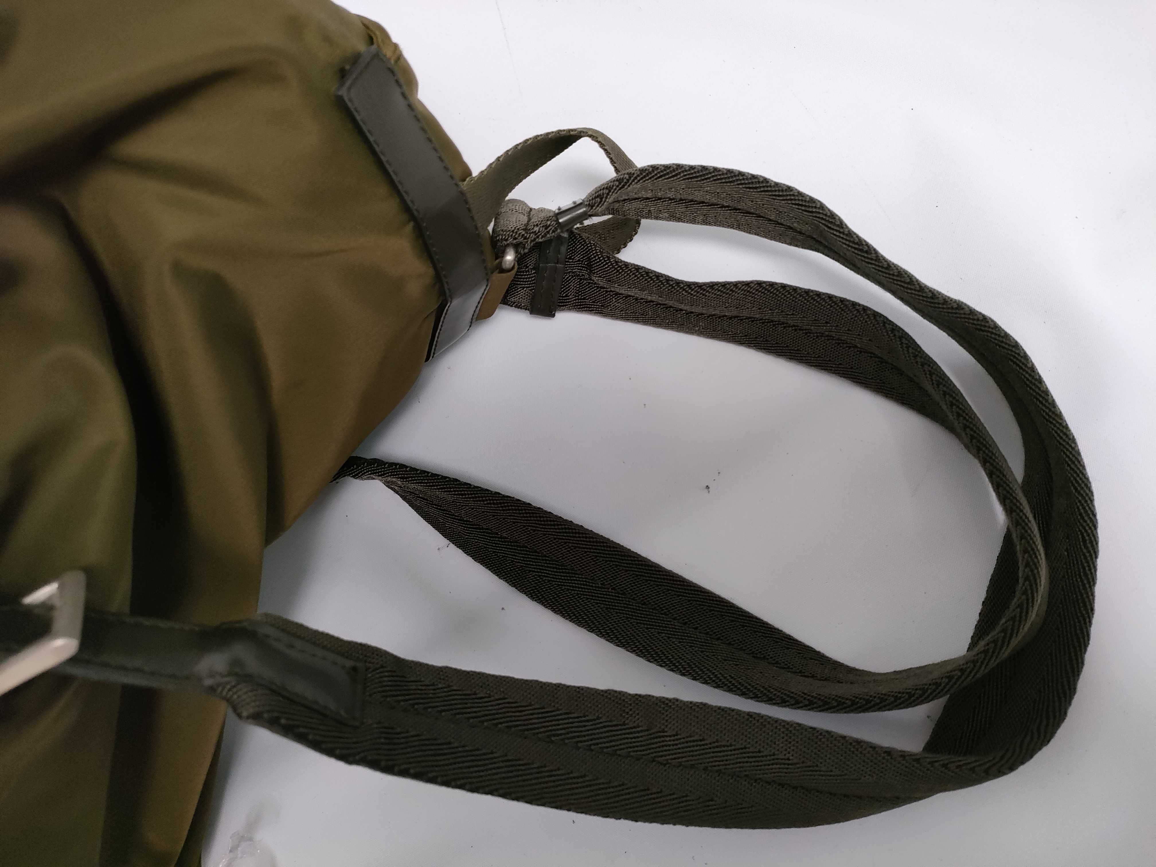 Nylon Plate Logo Backpack, Rucksack, Nylon and Leather, Khaki/Black. — view 14