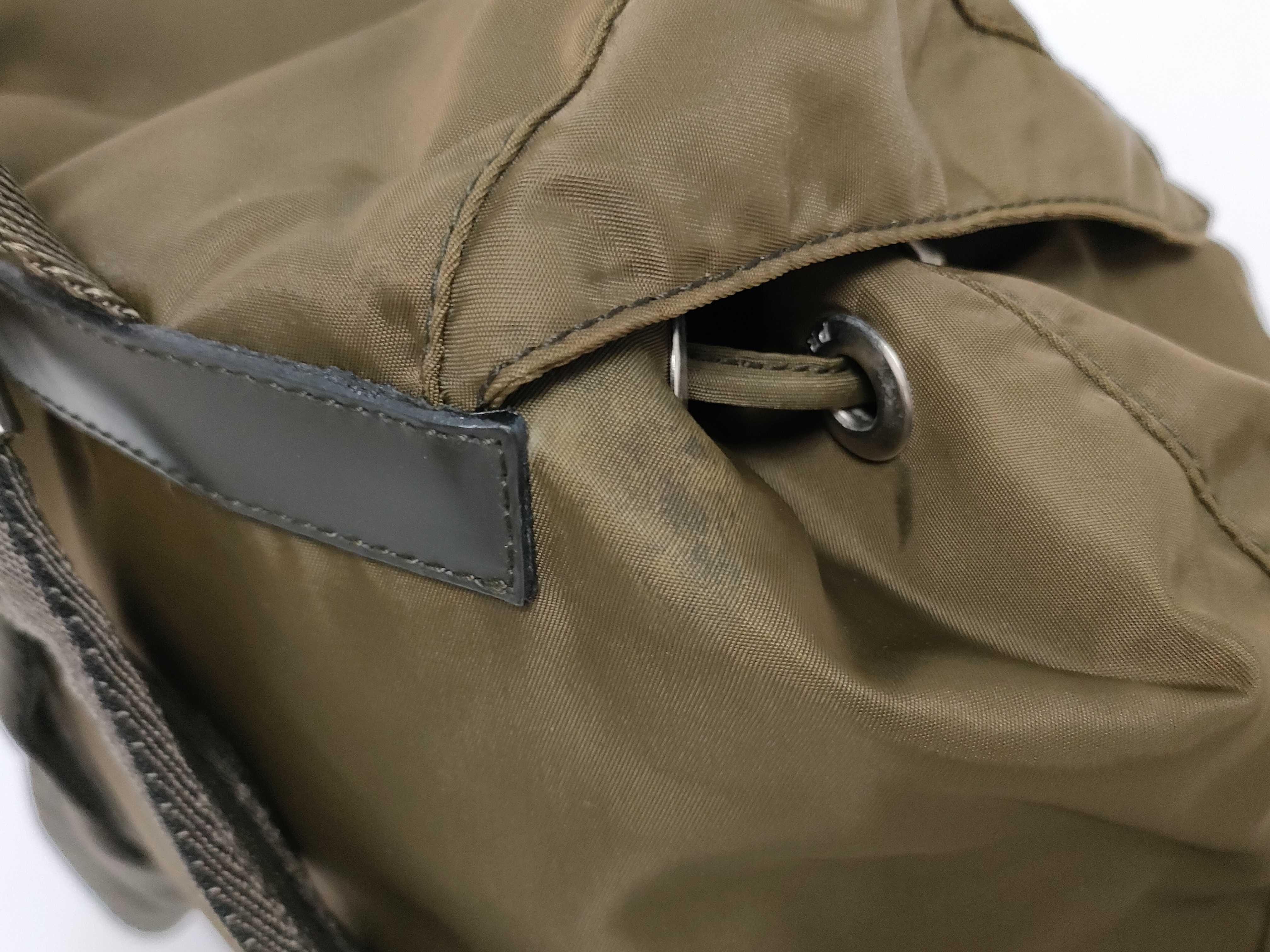 Nylon Plate Logo Backpack, Rucksack, Nylon and Leather, Khaki/Black. — view 6