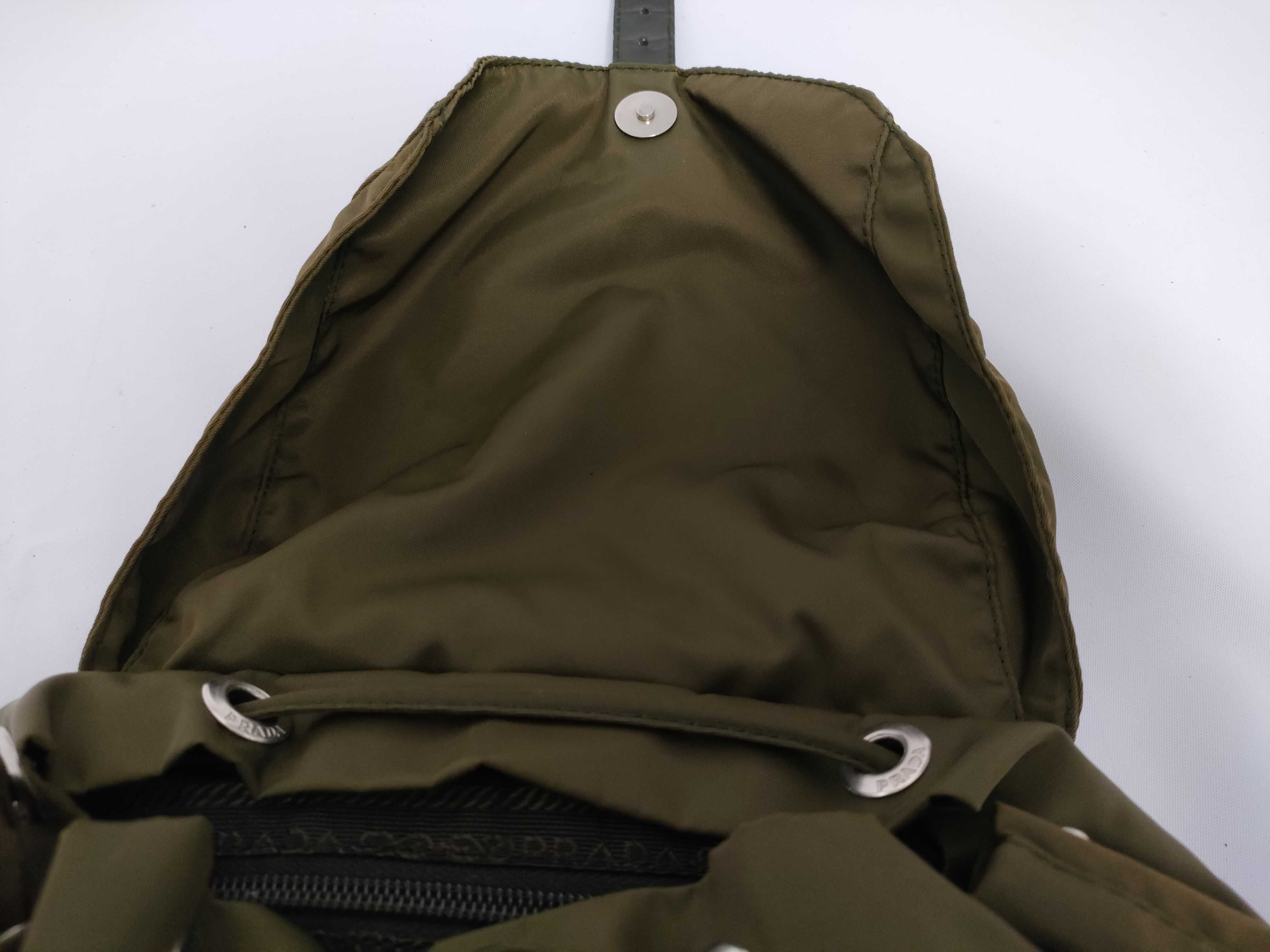 Nylon Plate Logo Backpack, Rucksack, Nylon and Leather, Khaki/Black. — view 7