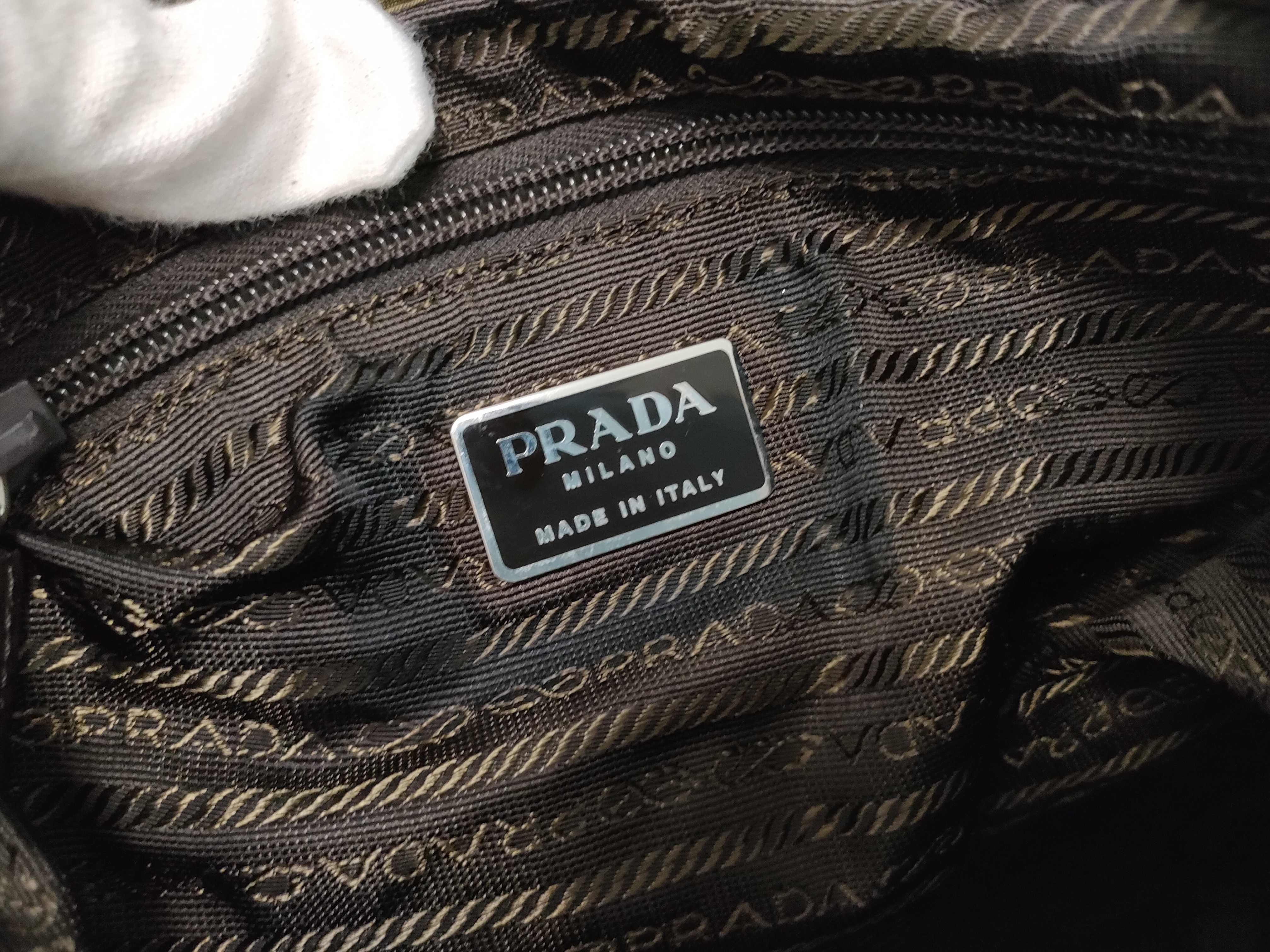 Nylon Plate Logo Backpack, Rucksack, Nylon and Leather, Khaki/Black. — view 9