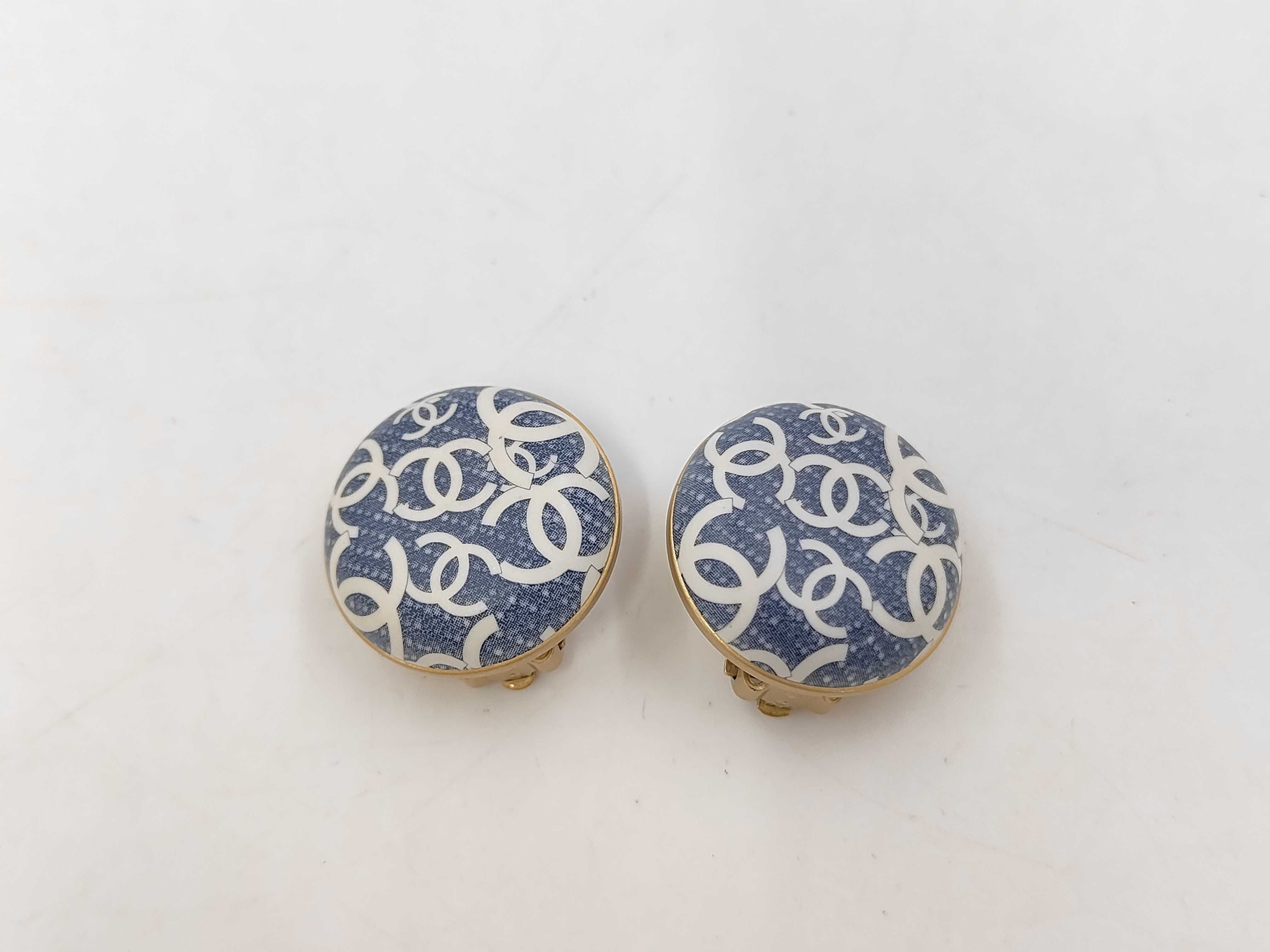 Coco Mark Round GP Denim Blue x Gold Earrings 02P
