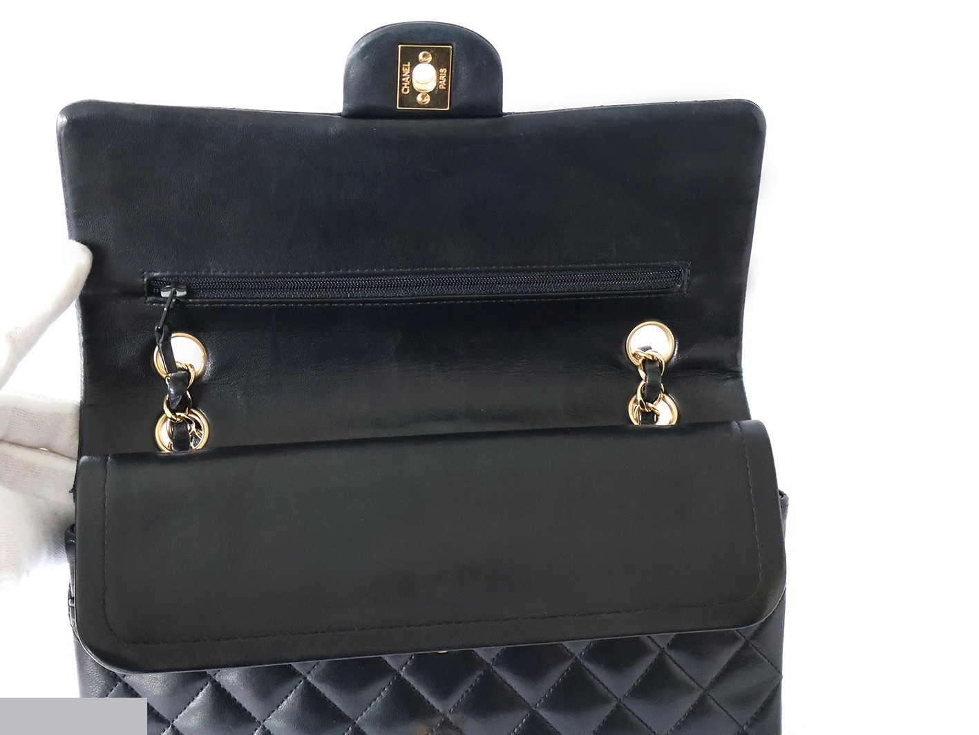 Matelassé 25 Lambskin Double Flap Double Chain Shoulder Bag, Black — view 10