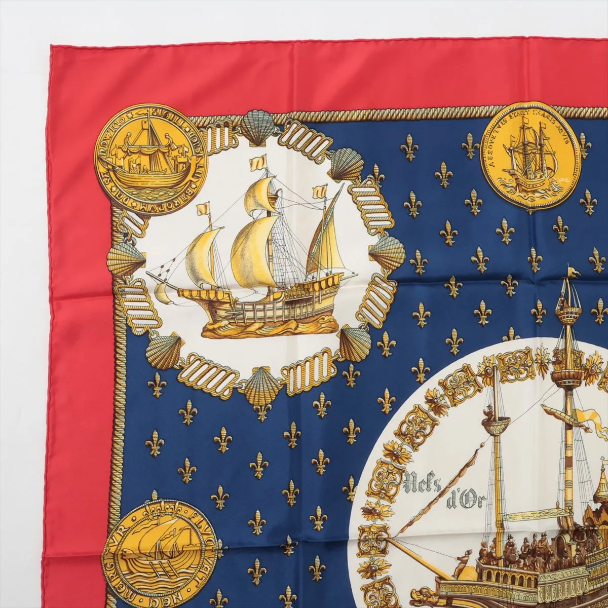Carre 90 Scarf, Silk, Navy x Red, — view 2