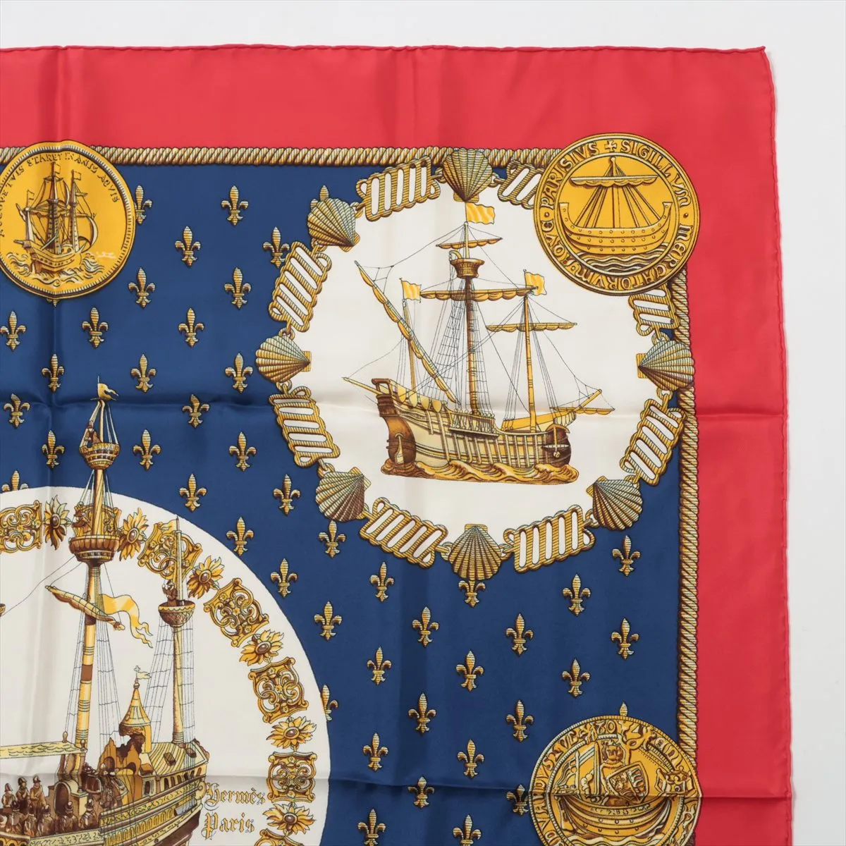 Carre 90 Scarf, Silk, Navy x Red, — view 3