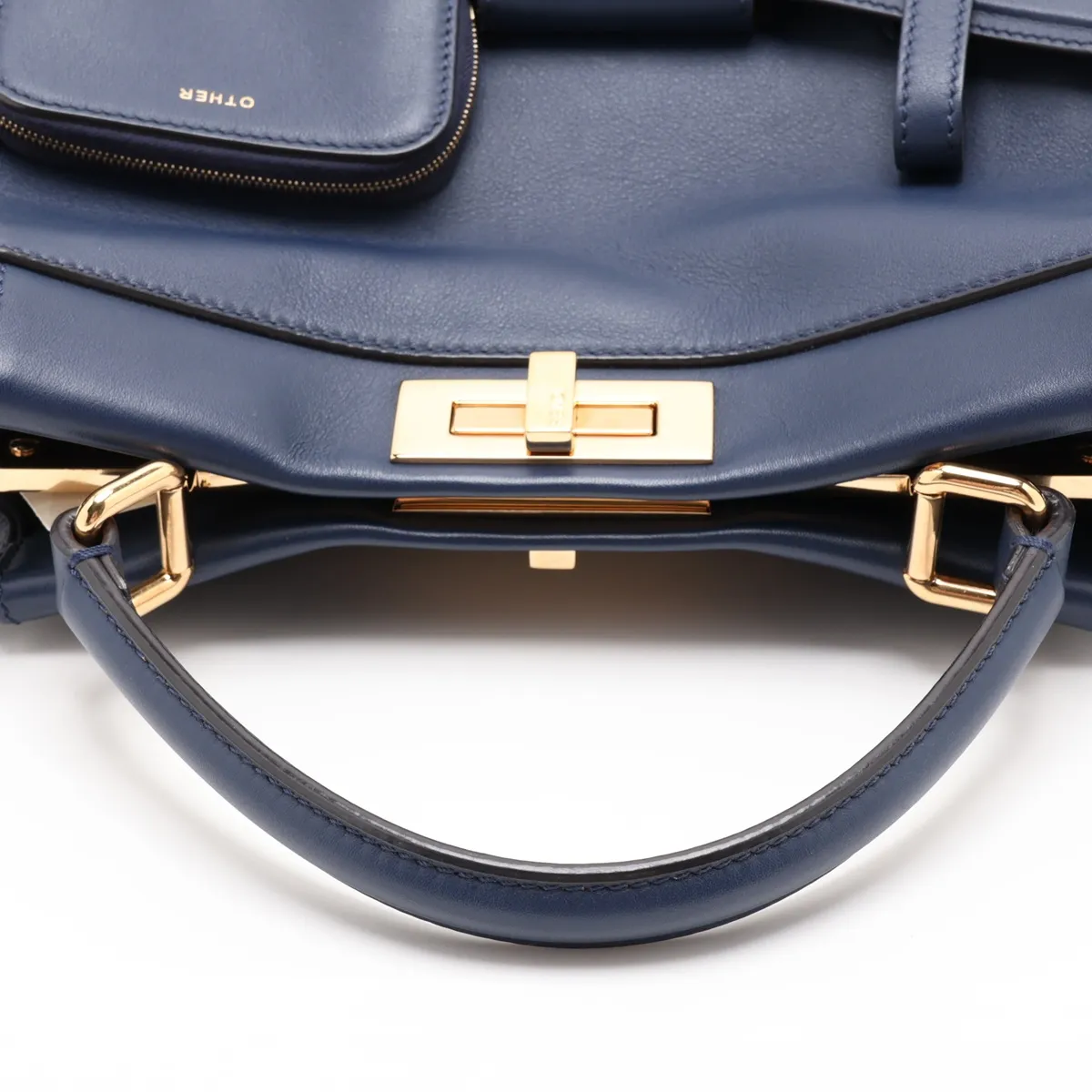 Peekaboo Regular Pocket Leather 2-Way Handbag, Navy, 8BN312 — view 5