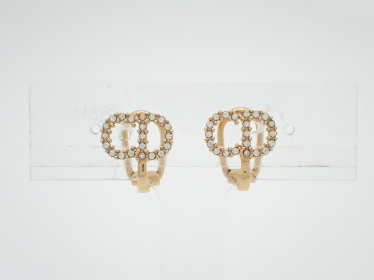 earrings, gold (GP), rhinestones