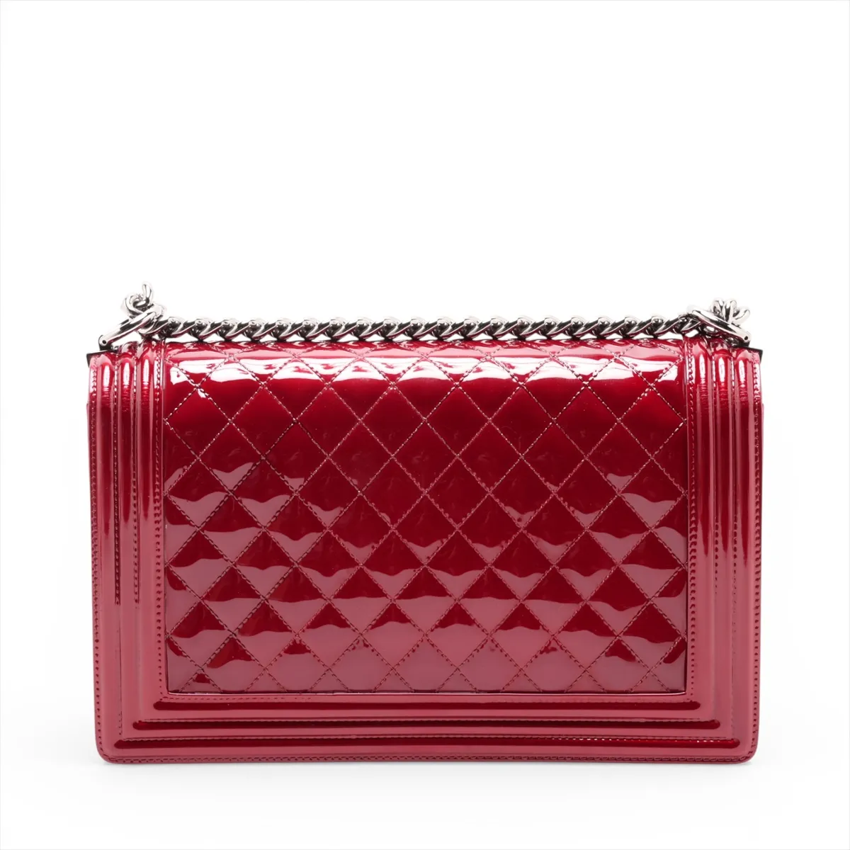 Boy Chanel 28 Large Patent Leather Chain Shoulder Bag, Red, Silver Hardware, 19613932, Serial Number 19-series, A92193 — view 2