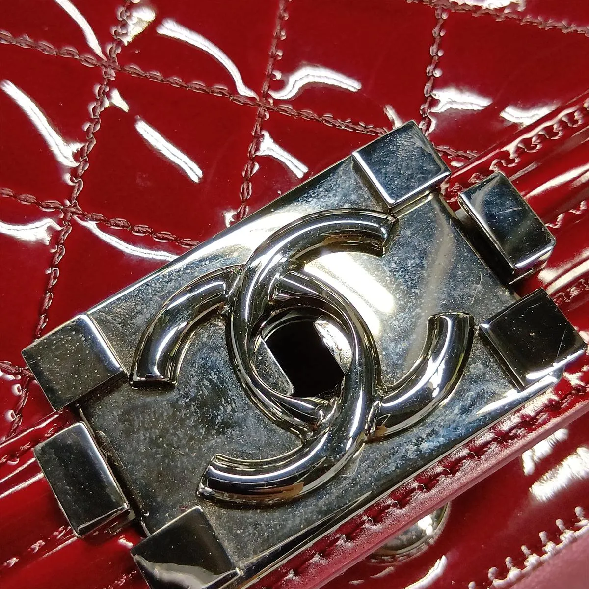 Boy Chanel 28 Large Patent Leather Chain Shoulder Bag, Red, Silver Hardware, 19613932, Serial Number 19-series, A92193 — view 13