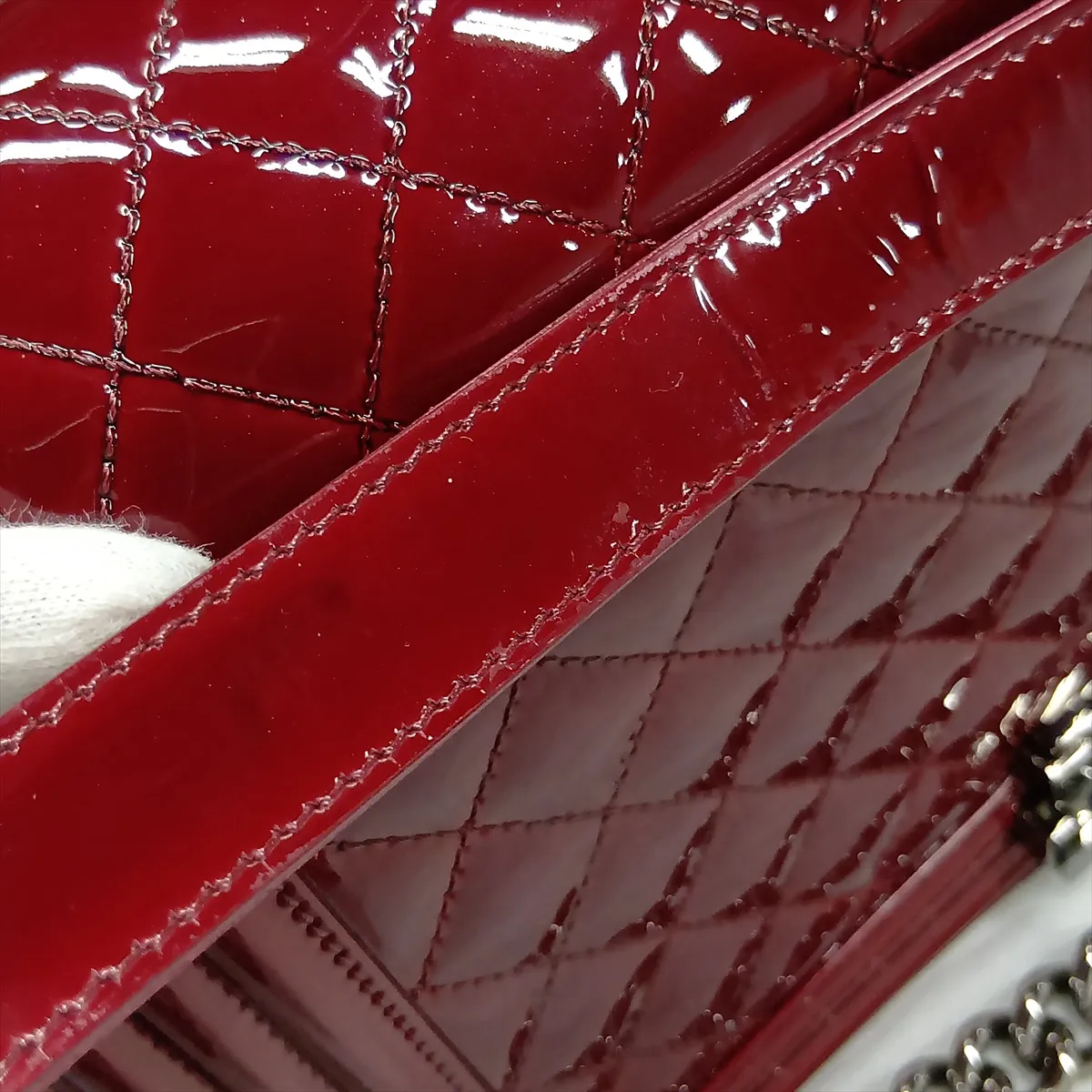 Boy Chanel 28 Large Patent Leather Chain Shoulder Bag, Red, Silver Hardware, 19613932, Serial Number 19-series, A92193 — view 14