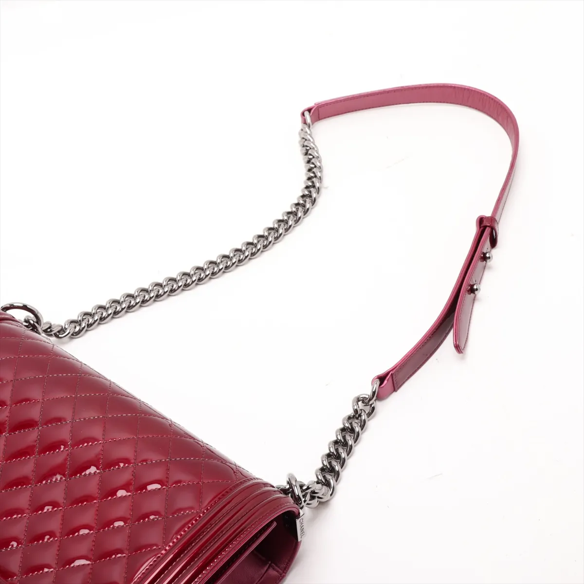 Boy Chanel 28 Large Patent Leather Chain Shoulder Bag, Red, Silver Hardware, 19613932, Serial Number 19-series, A92193 — view 5