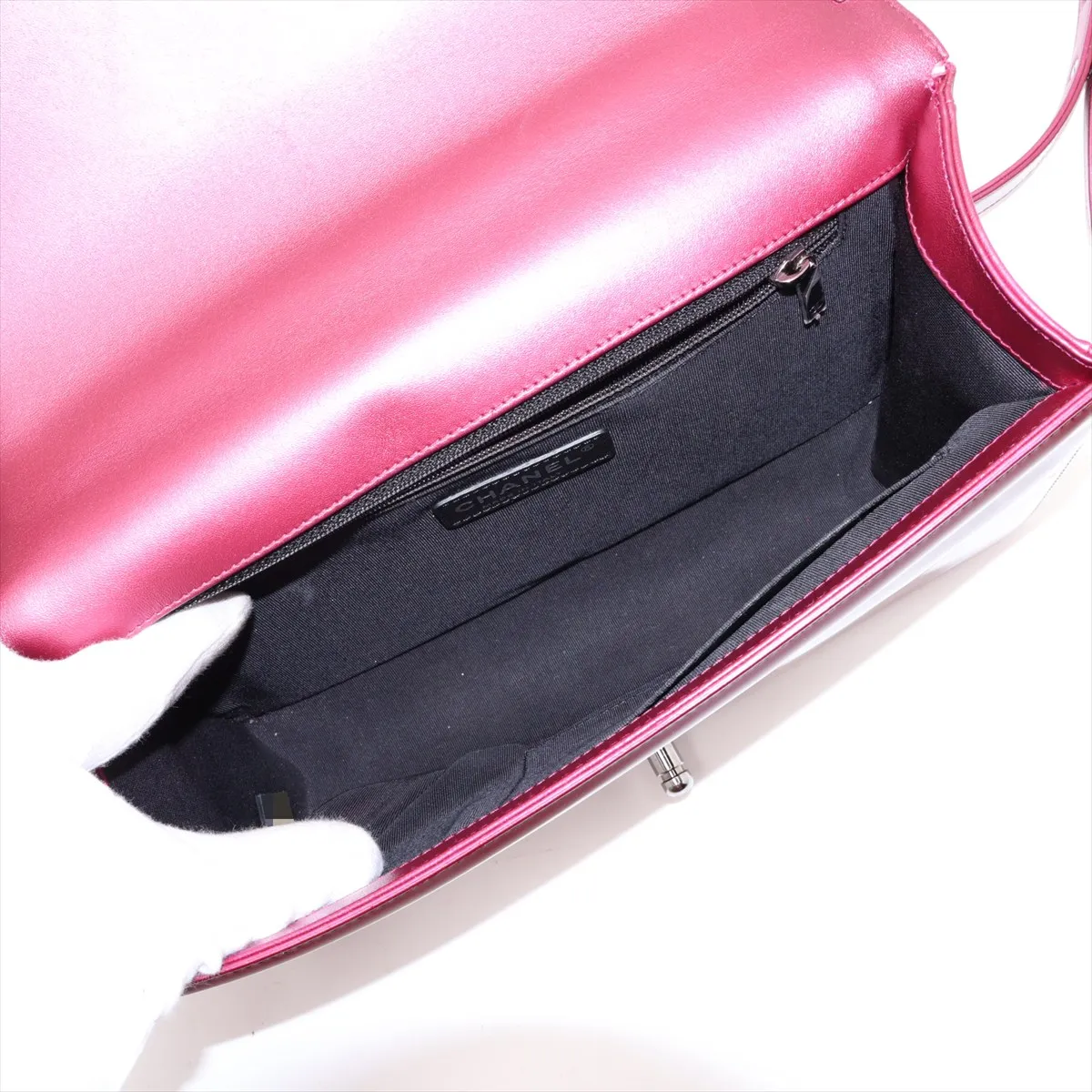 Boy Chanel 28 Large Patent Leather Chain Shoulder Bag, Red, Silver Hardware, 19613932, Serial Number 19-series, A92193 — view 6