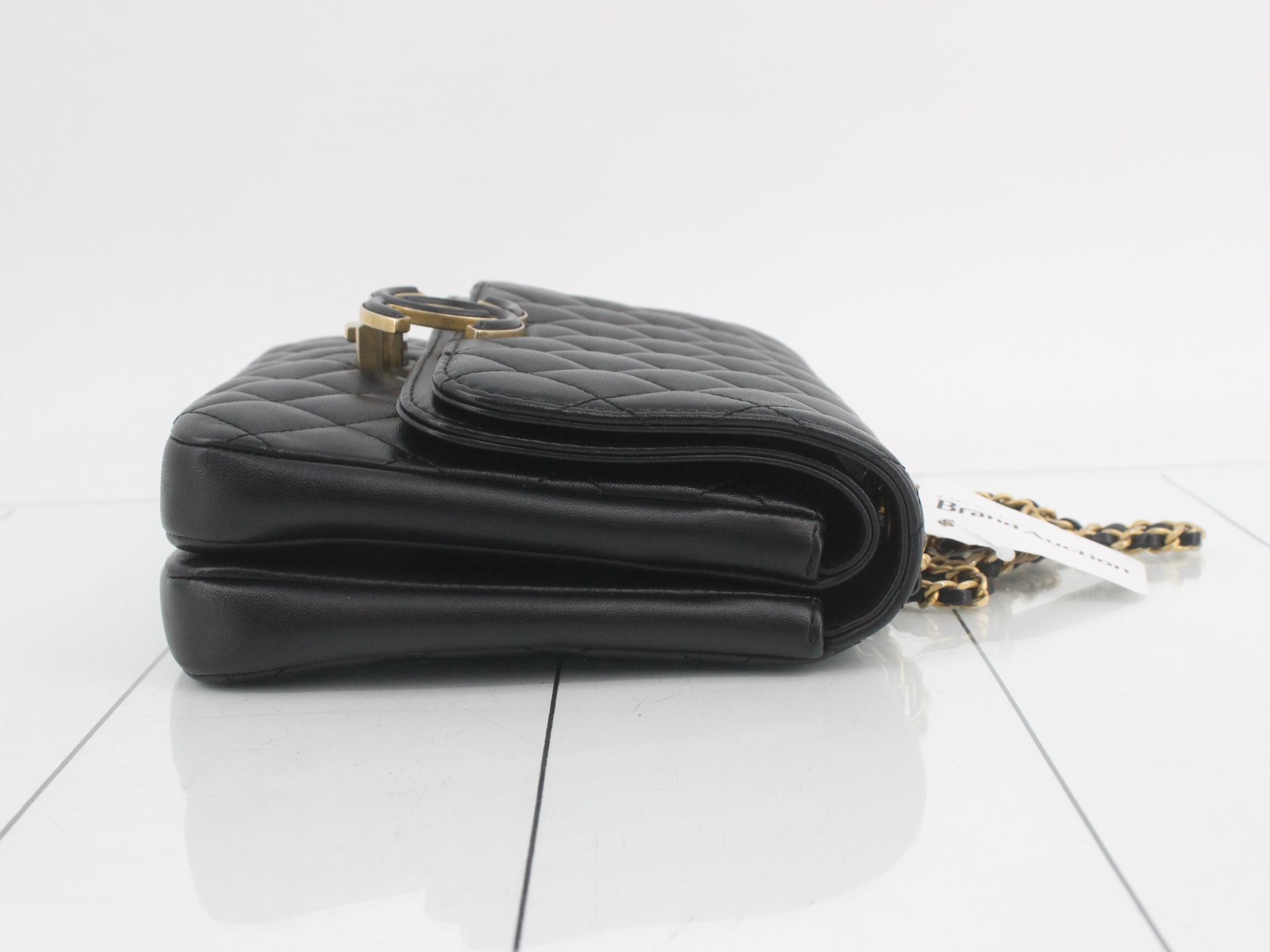Matelassé Lambskin Double Flap Shoulder Bag, Black — view 3