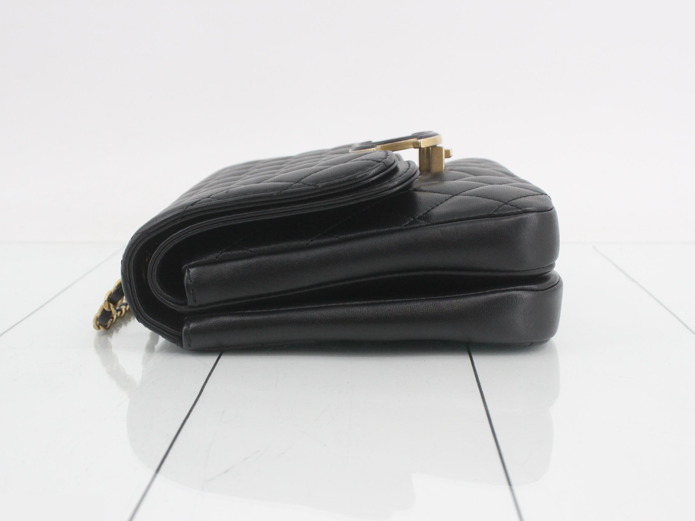 Matelassé Lambskin Double Flap Shoulder Bag, Black — view 4