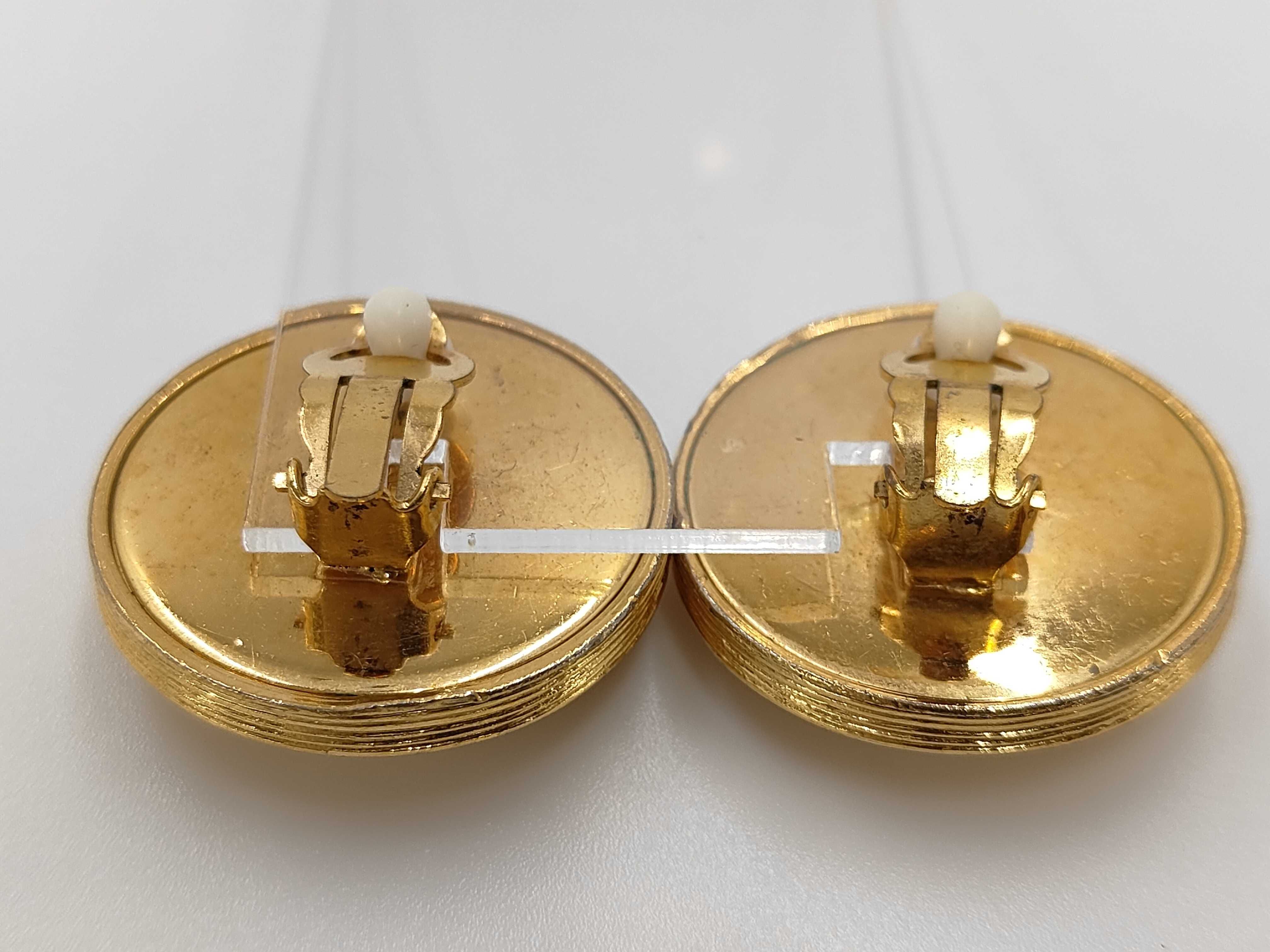 Gold Plated Vintage Coco Mark Round Earrings — view 2