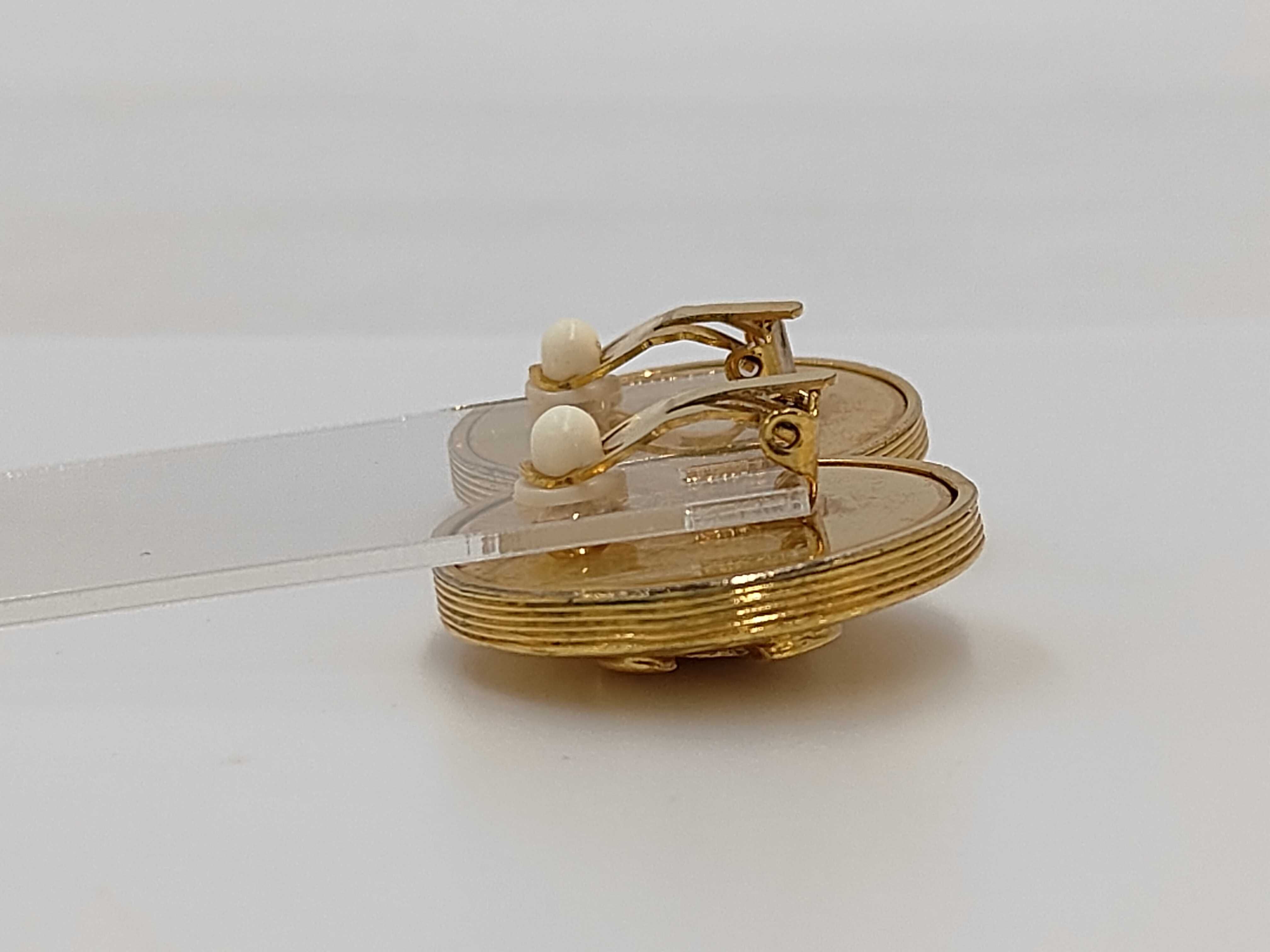 Gold Plated Vintage Coco Mark Round Earrings — view 3