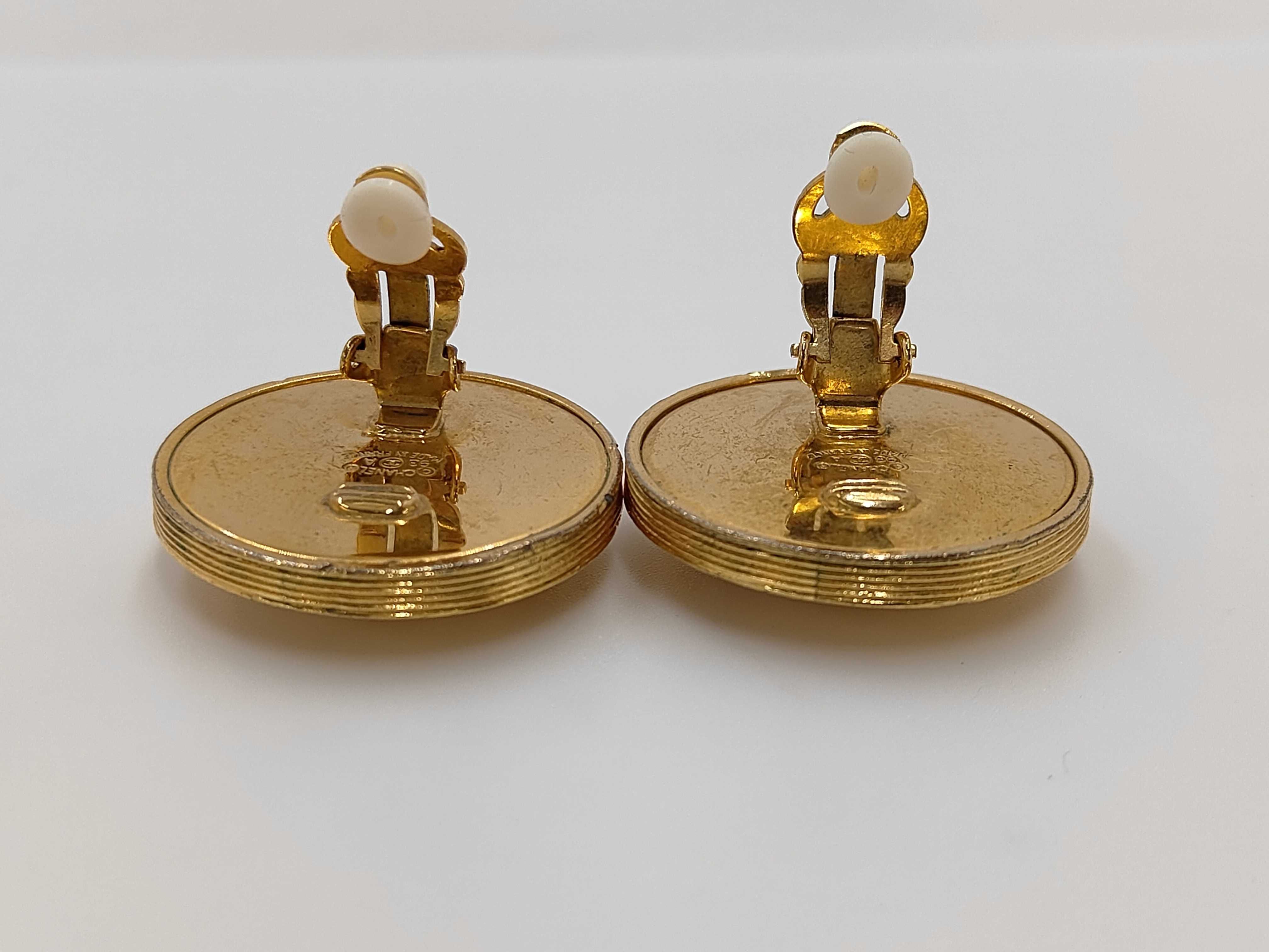 Gold Plated Vintage Coco Mark Round Earrings — view 4