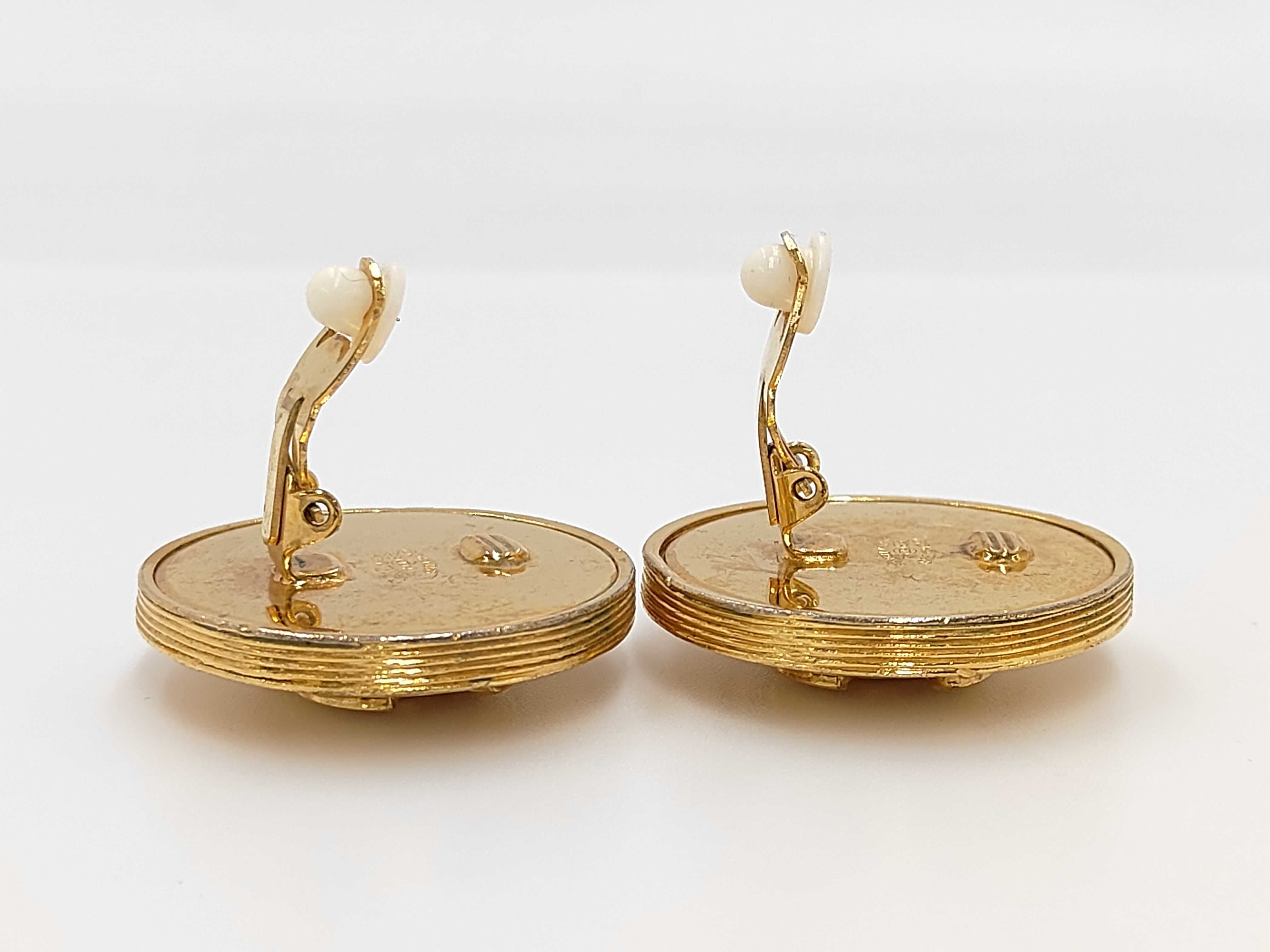 Gold Plated Vintage Coco Mark Round Earrings — view 5