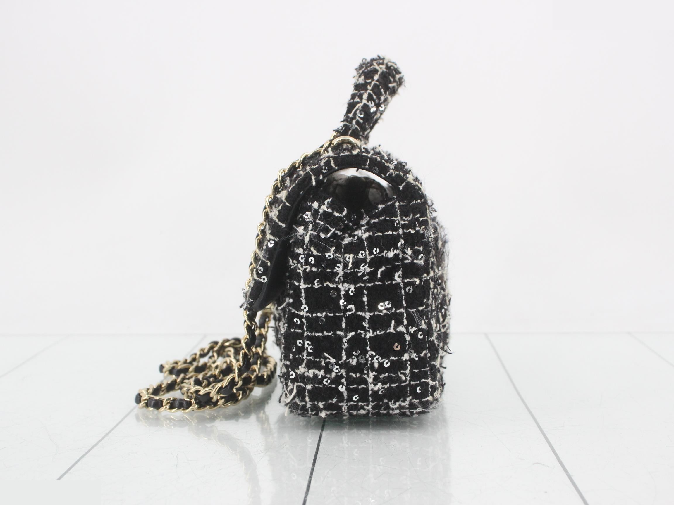 IC plate tweed sequin matelassé 2-way handbag, black — view 3